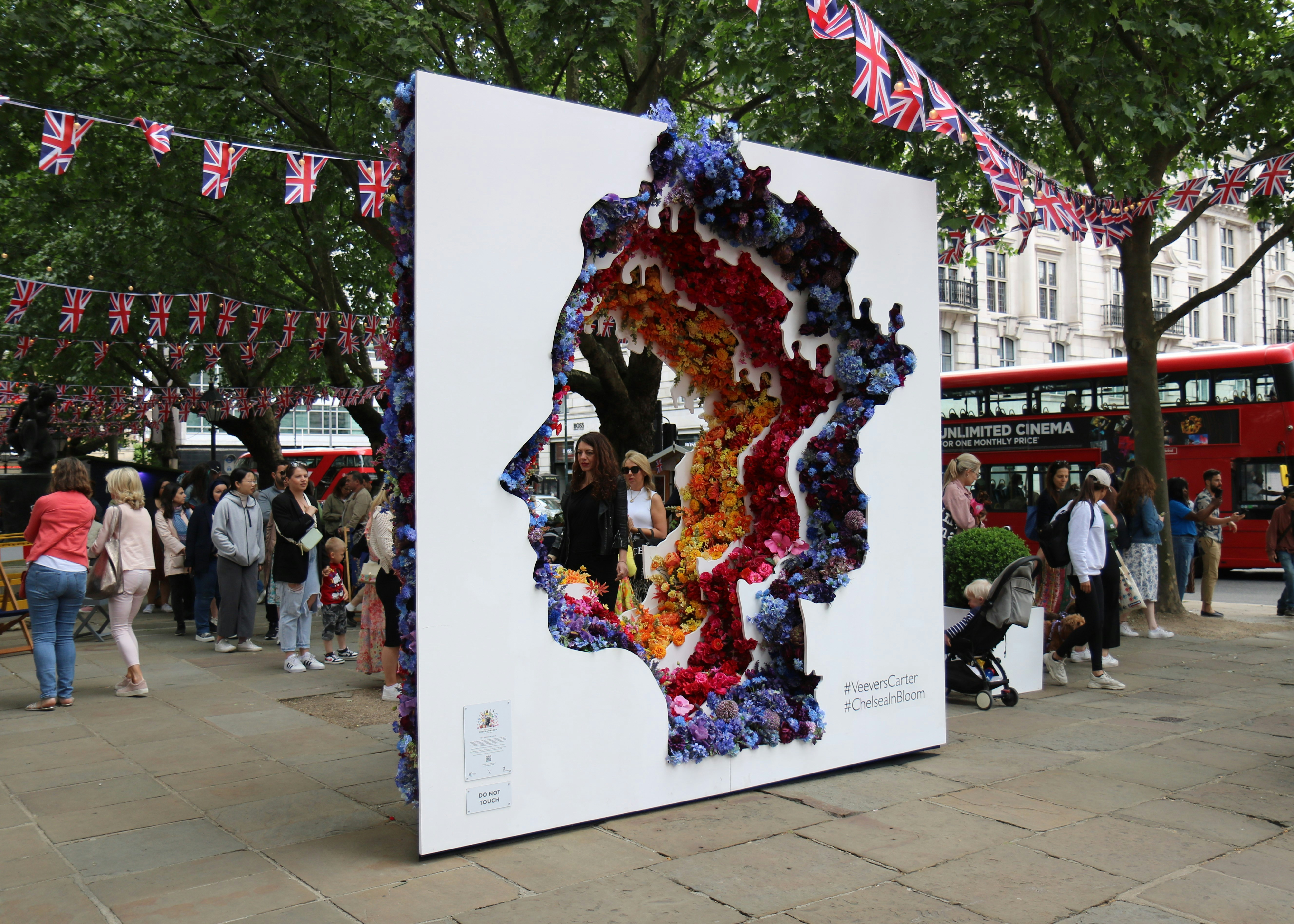 Floral silhouette of queen elizabeth's profile