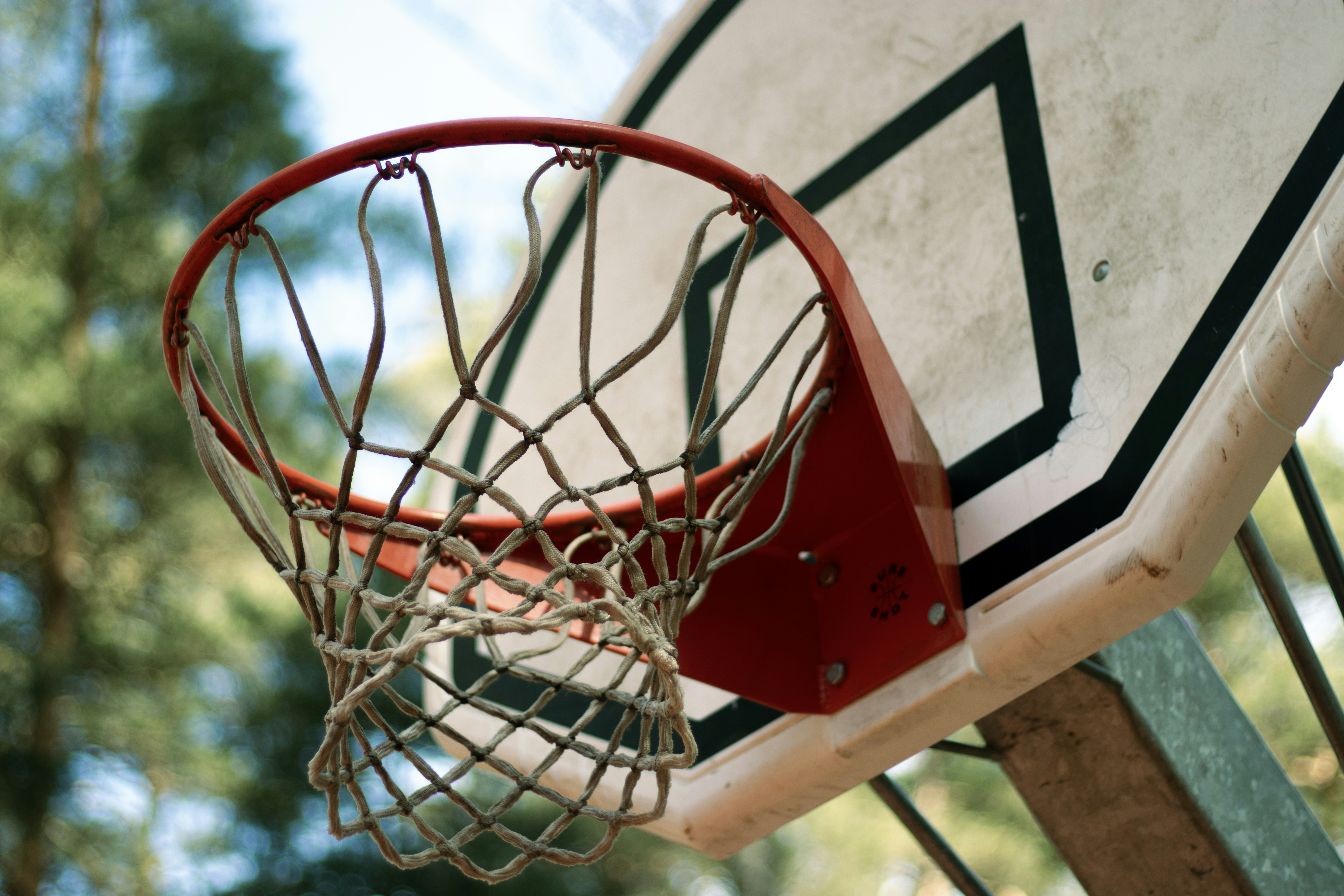 Close-up of a basketball hoop with net