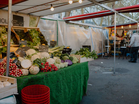 Fresh seasonal produce at an outdoor market stall