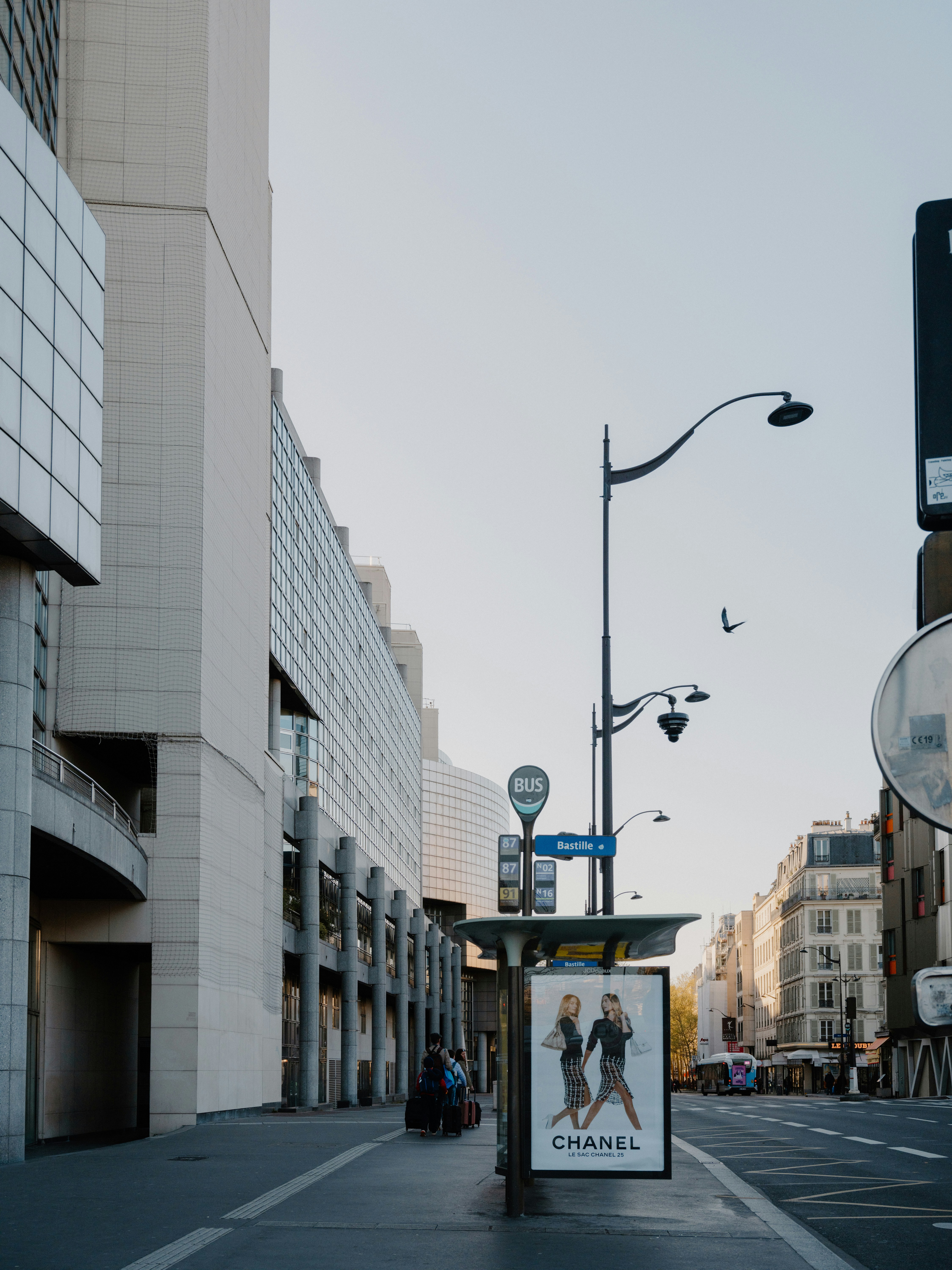 Bus stop advertisement on a city street