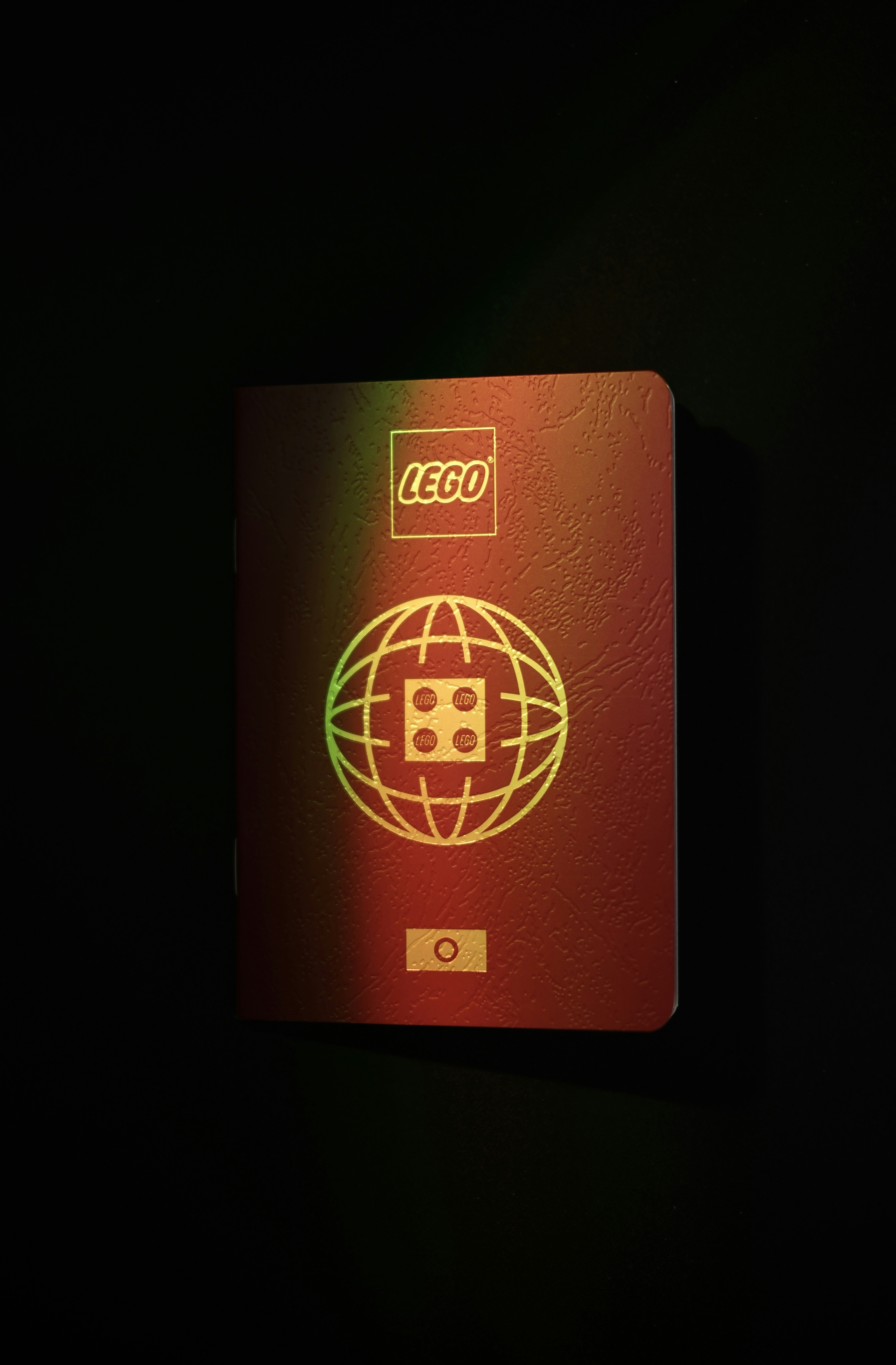 Lego passport with globe and brick design