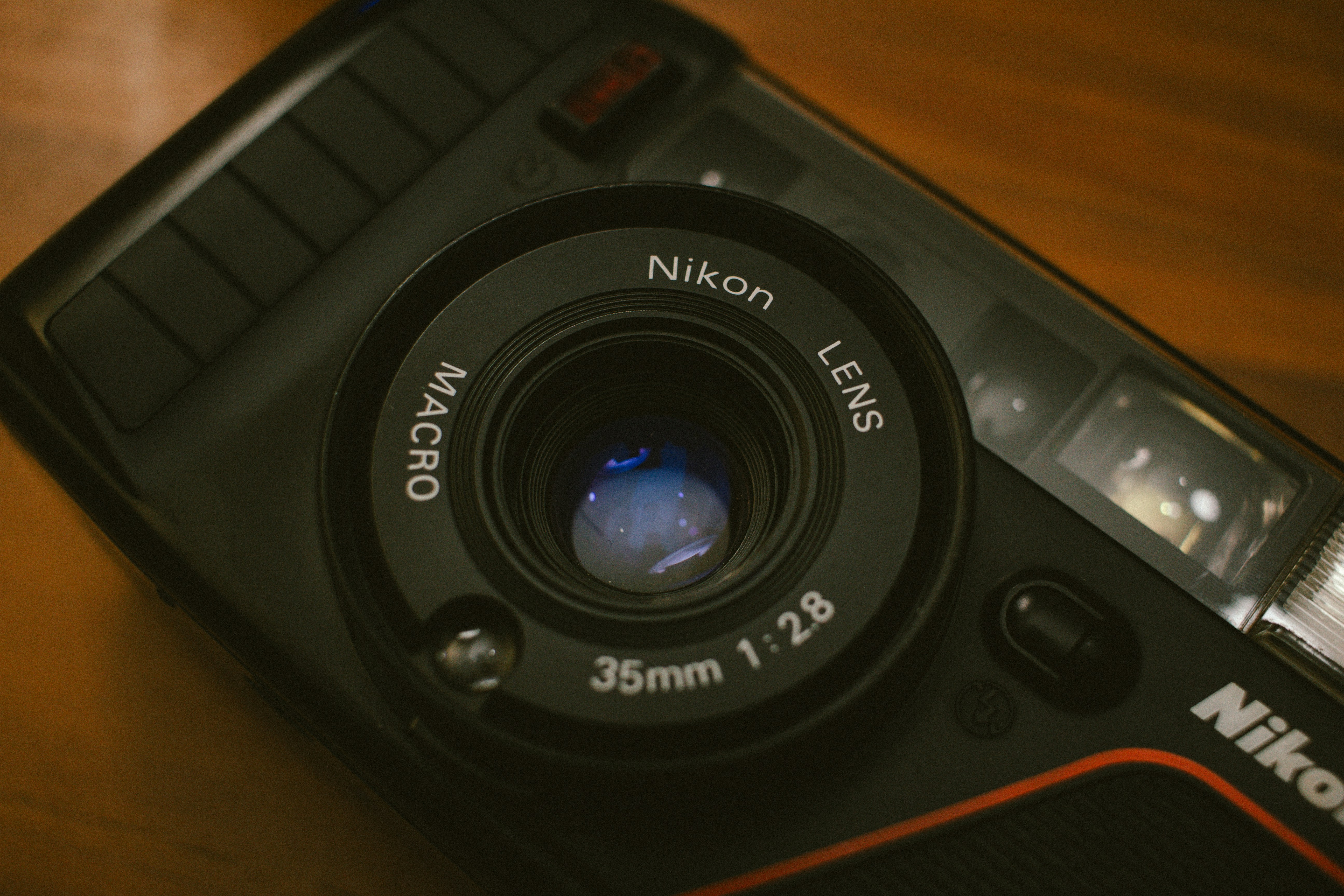 Close-up of a vintage nikon camera lens