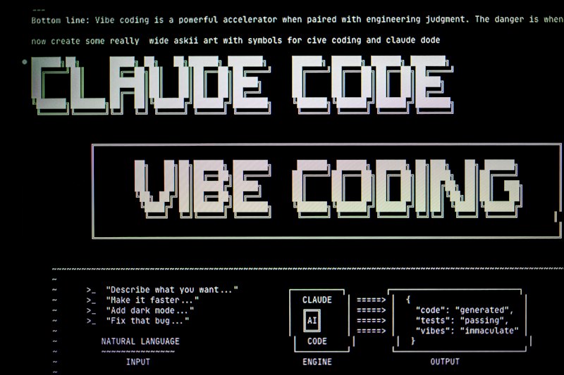 ASCII art reading Claude Code and vibe coding on a dark screen