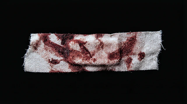 A bloody bandage on a black background