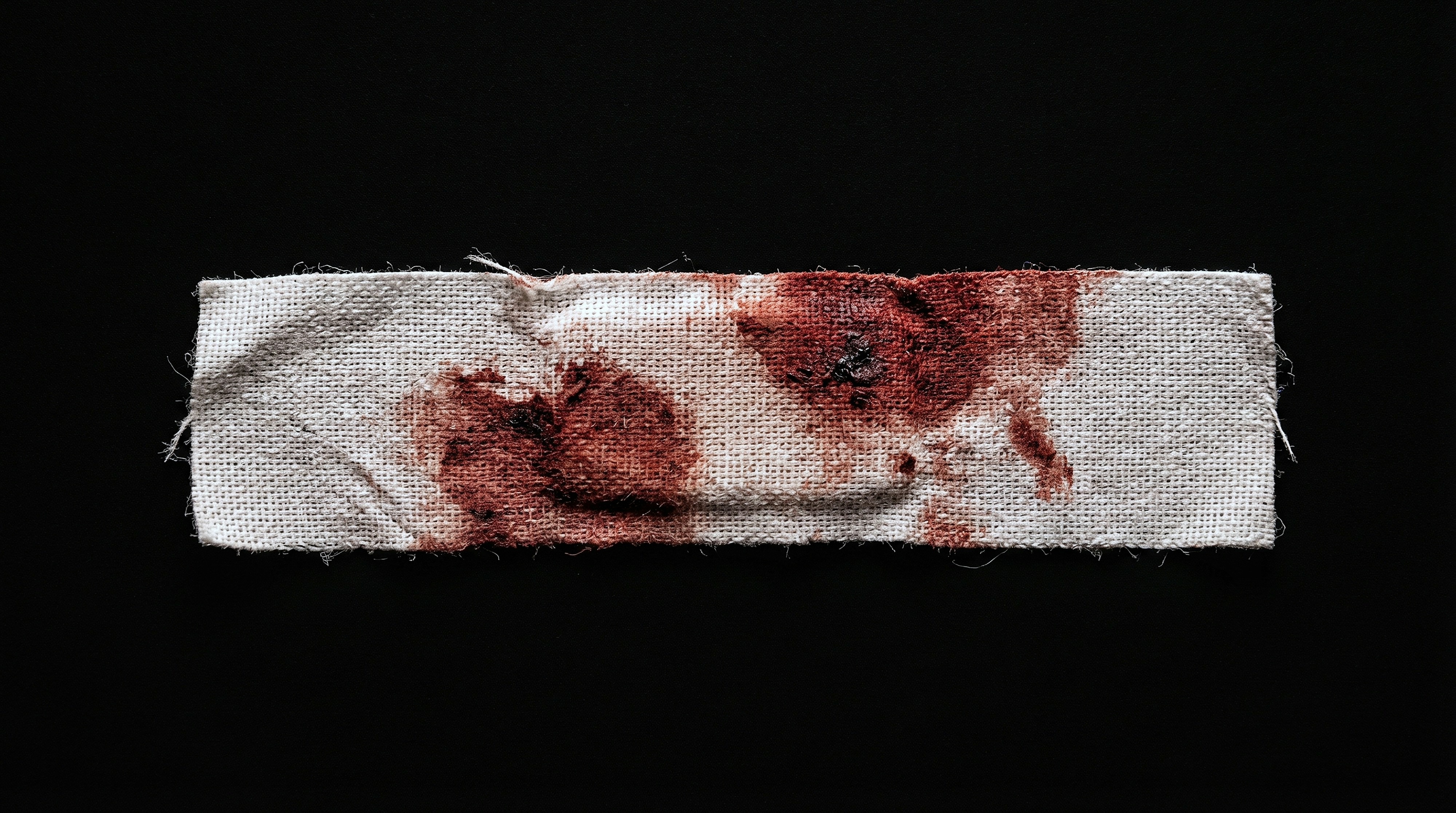 A bloody bandage on a black background.