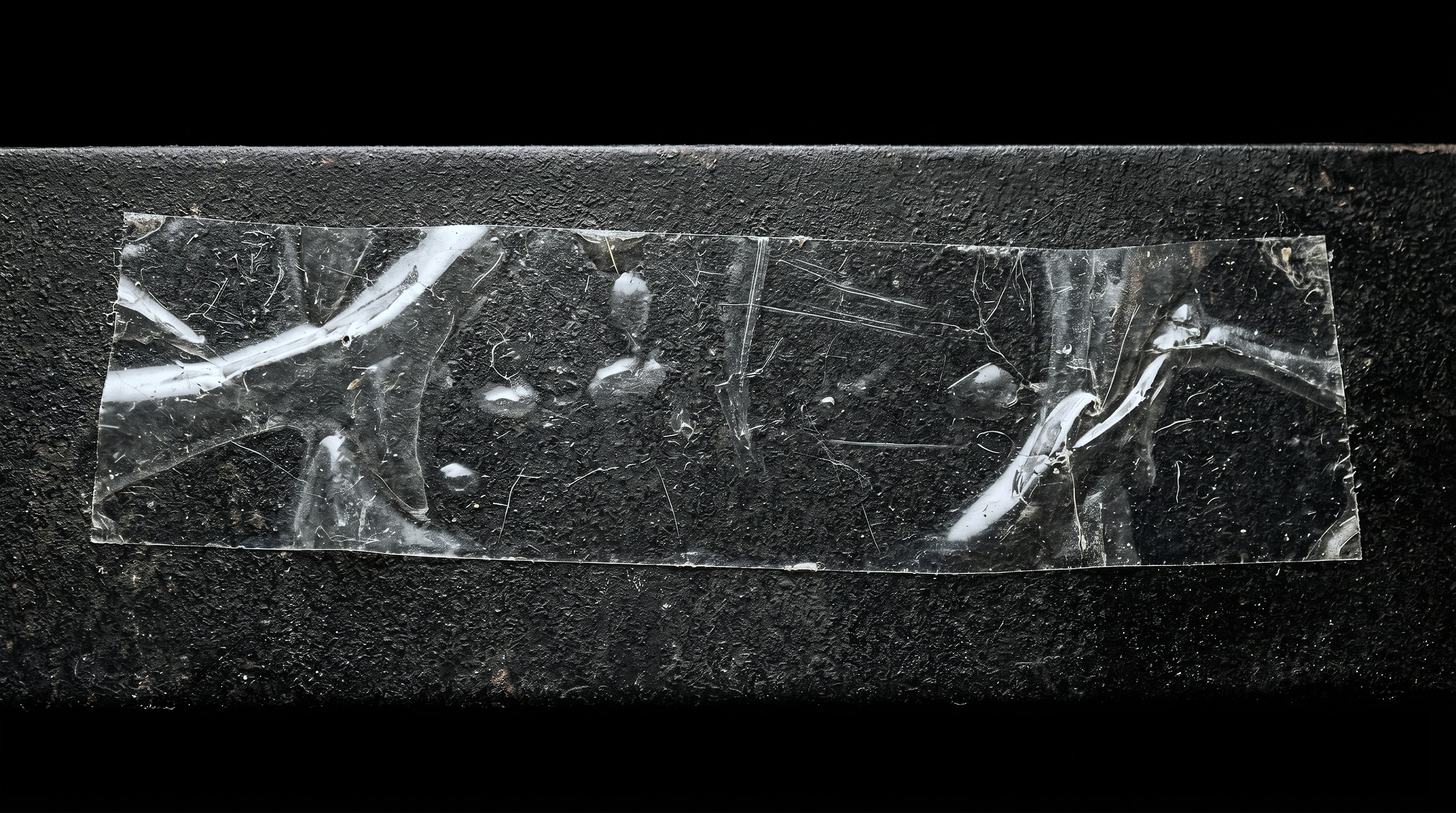 Crinkled clear tape on dark textured surface