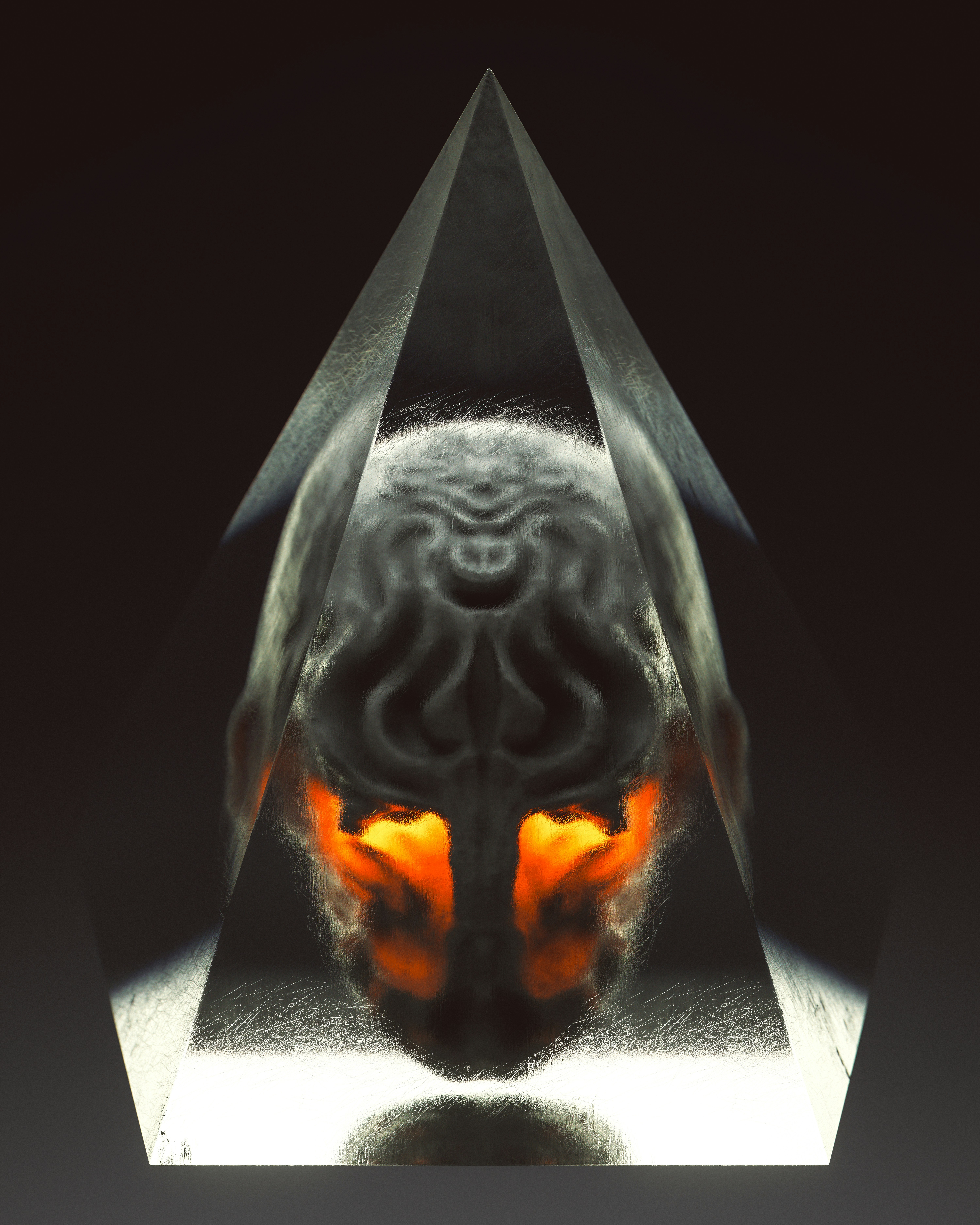 Ritratto surreale astratto con occhi luminosi e forme geometriche