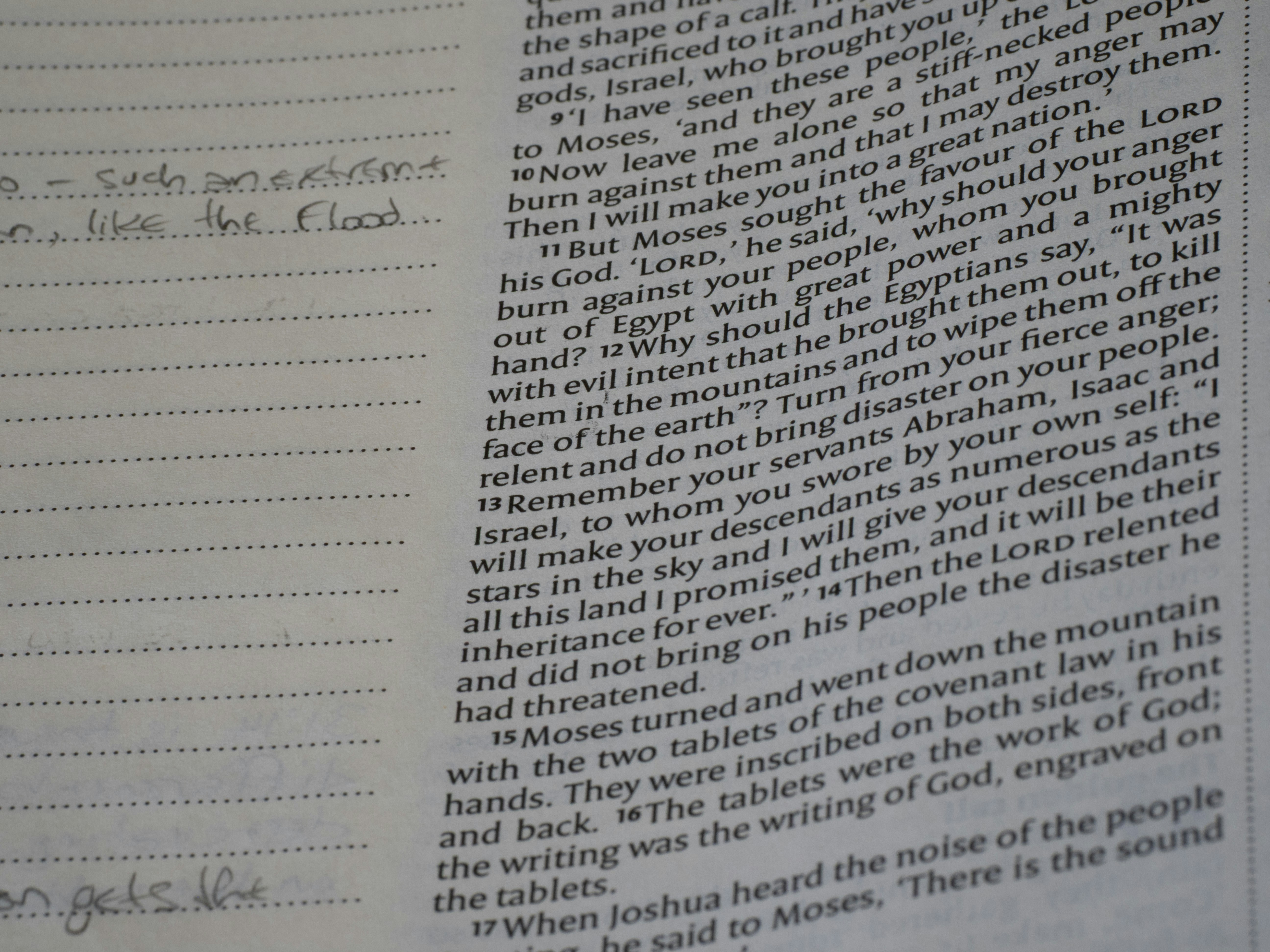 Close-up of an open book with handwritten notes.