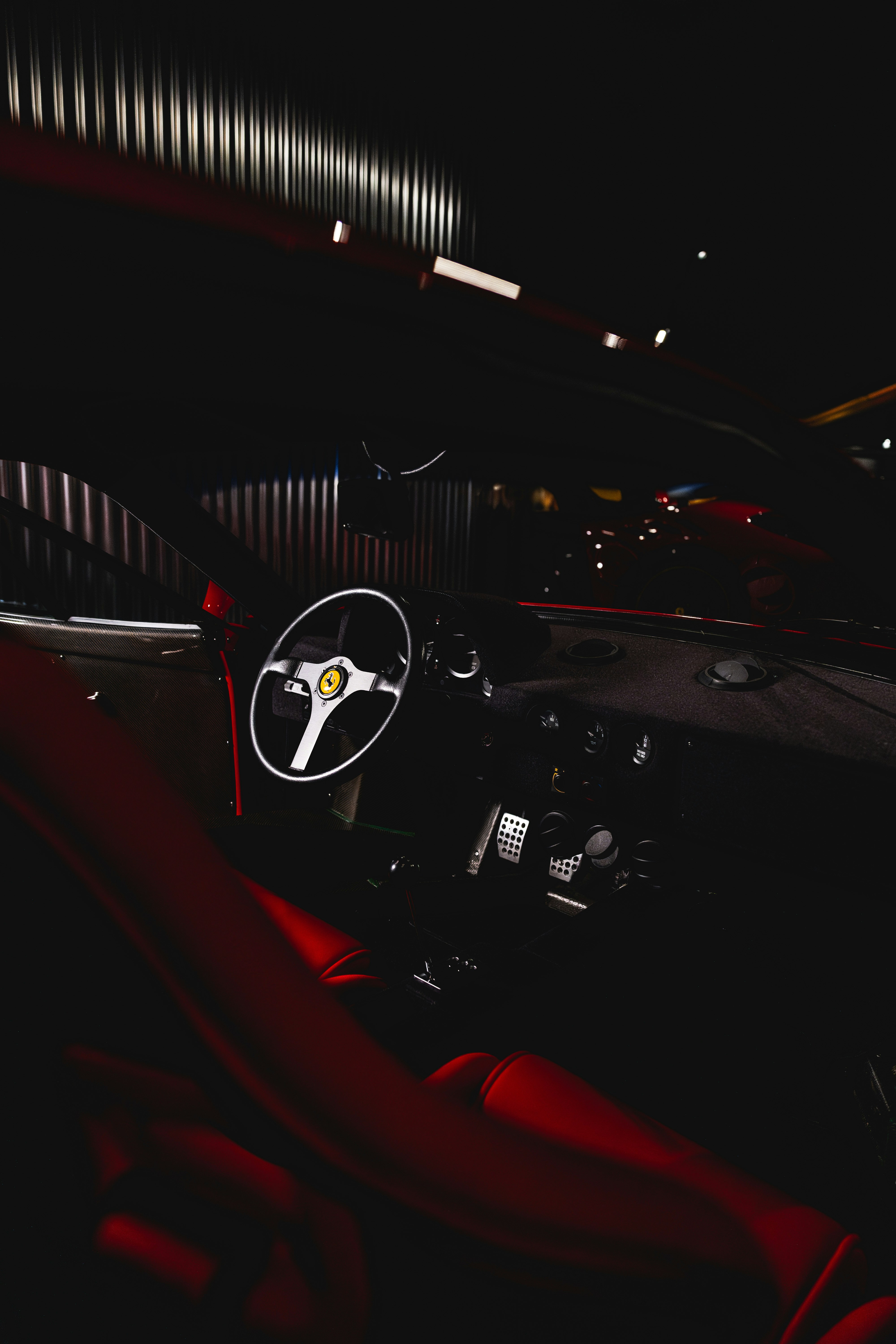 Interior of a vintage red sports car