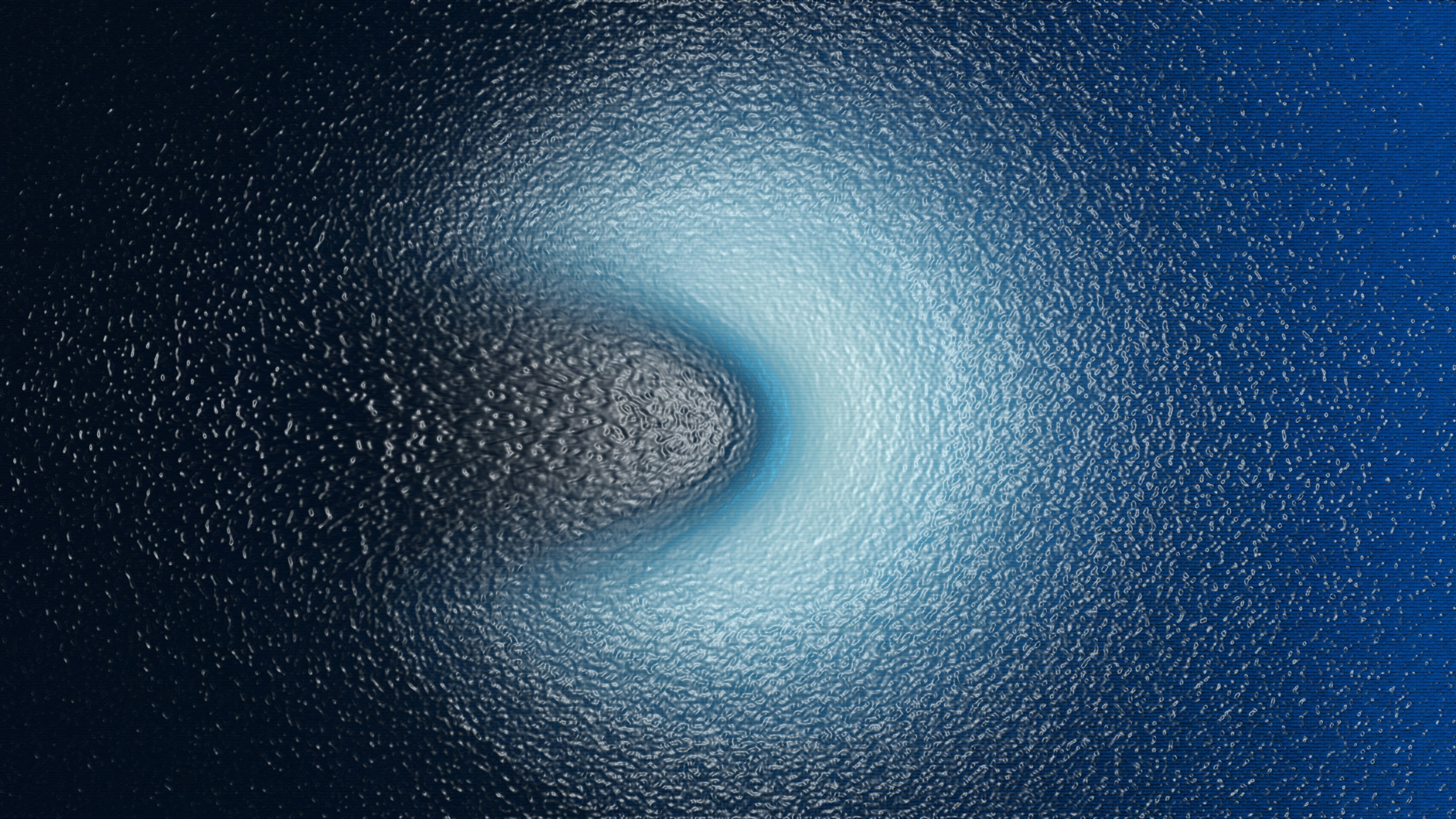 A dark blue textured background with a bright blue swirl