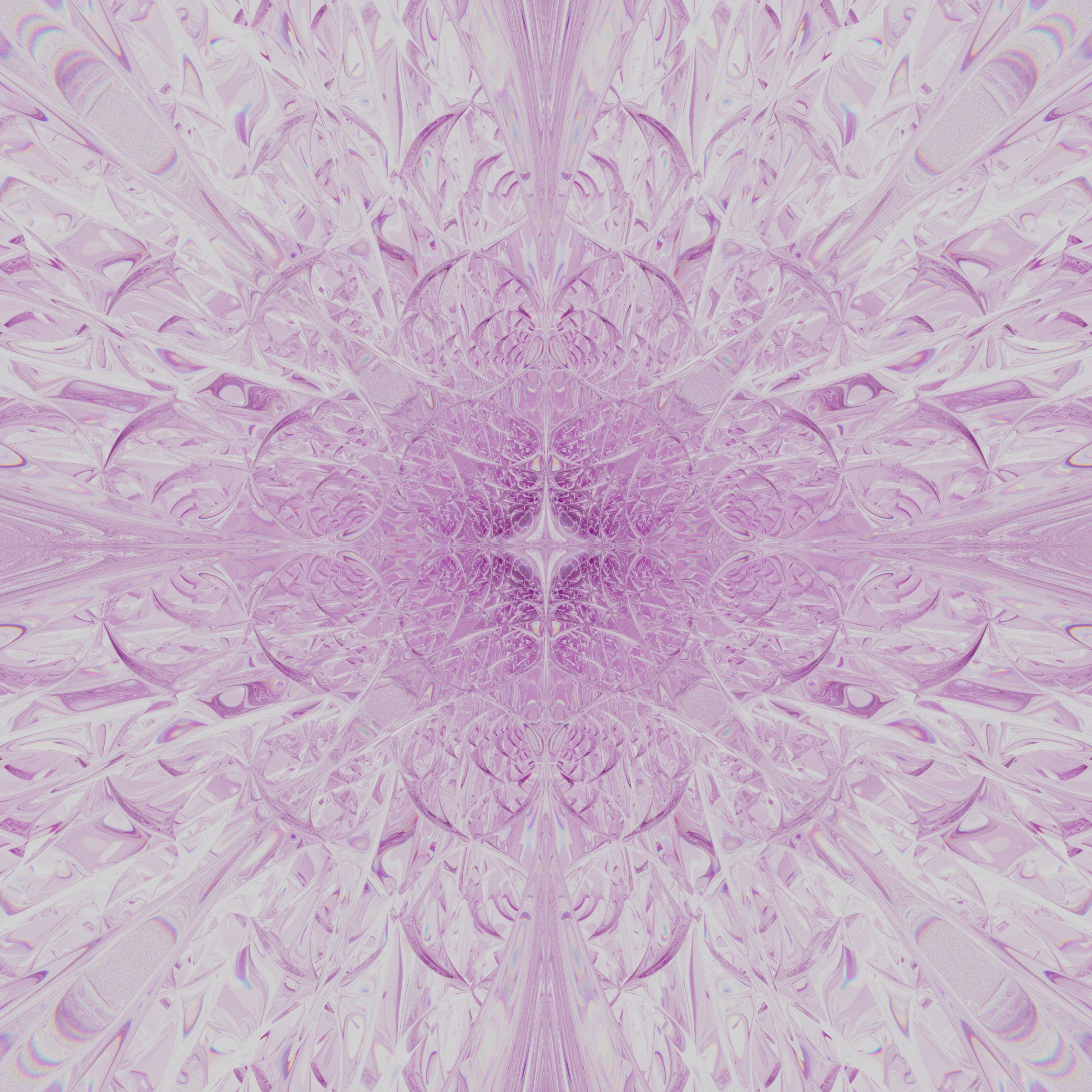Ein symmetrisches Muster aus hellvioletten und weißen abstrakten Mustern.