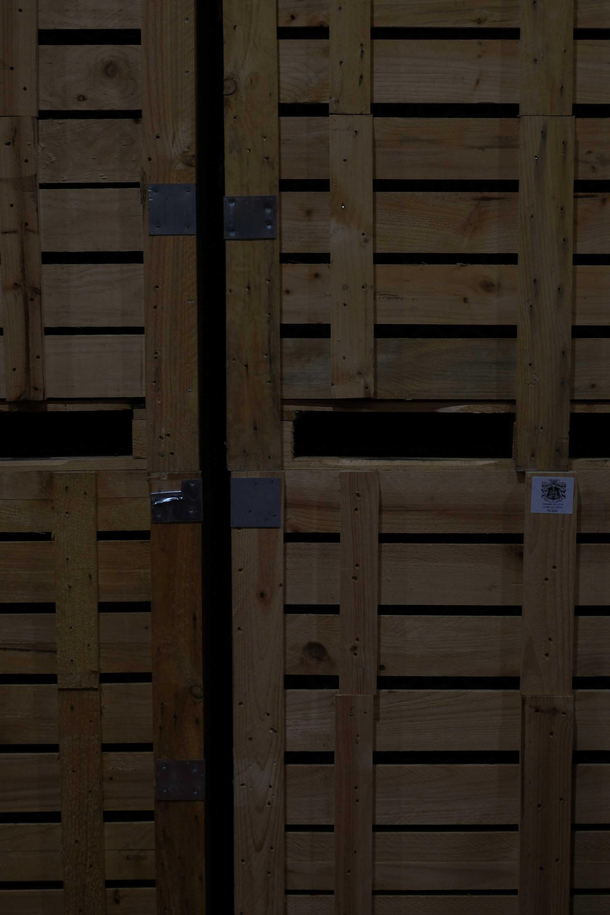 Stacked wooden crates with metal clasps