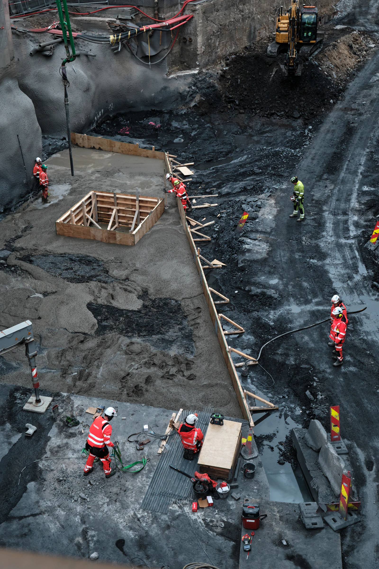 Construction team working on an industrial foundation