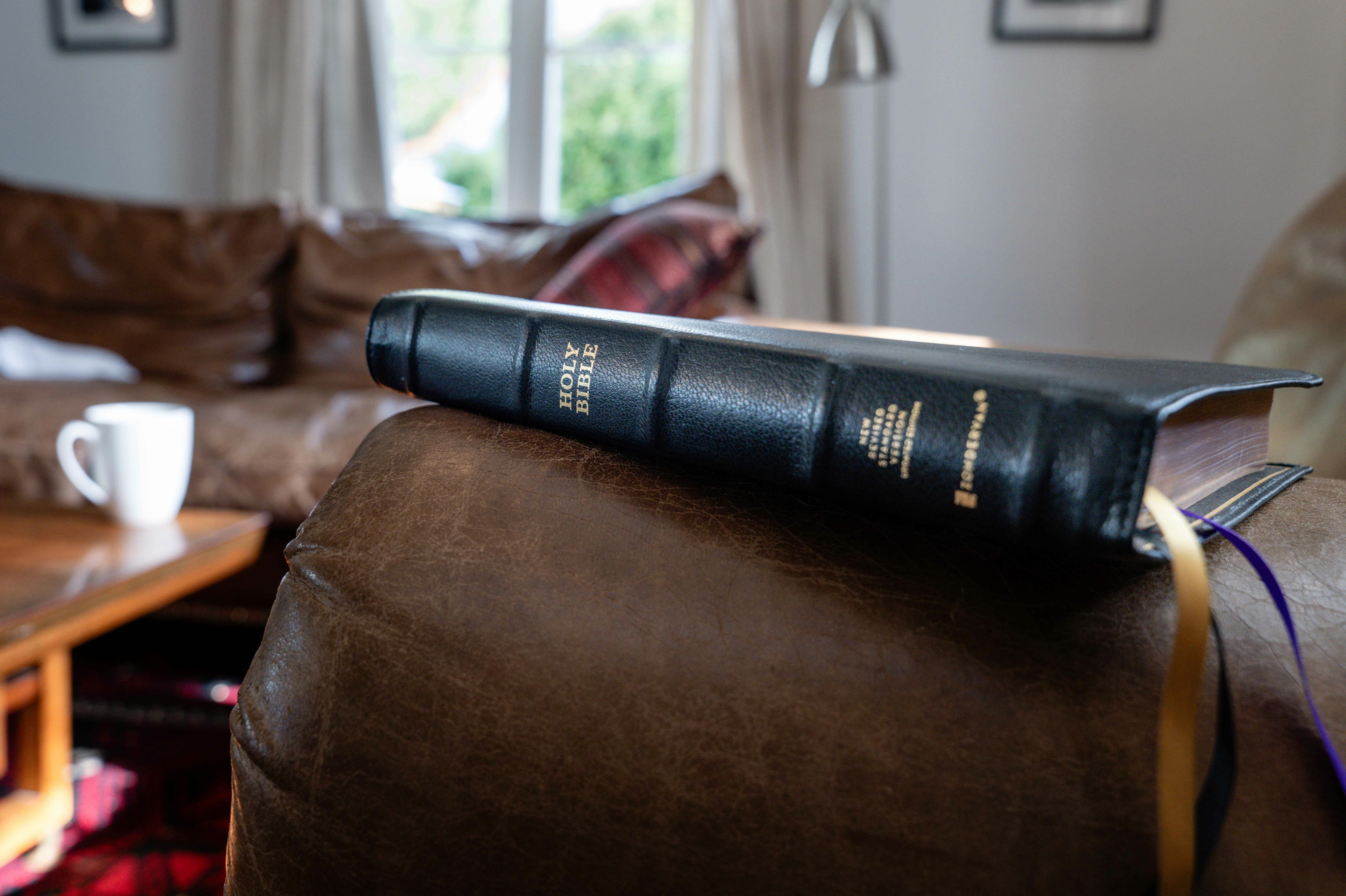 Bible against a brown background.