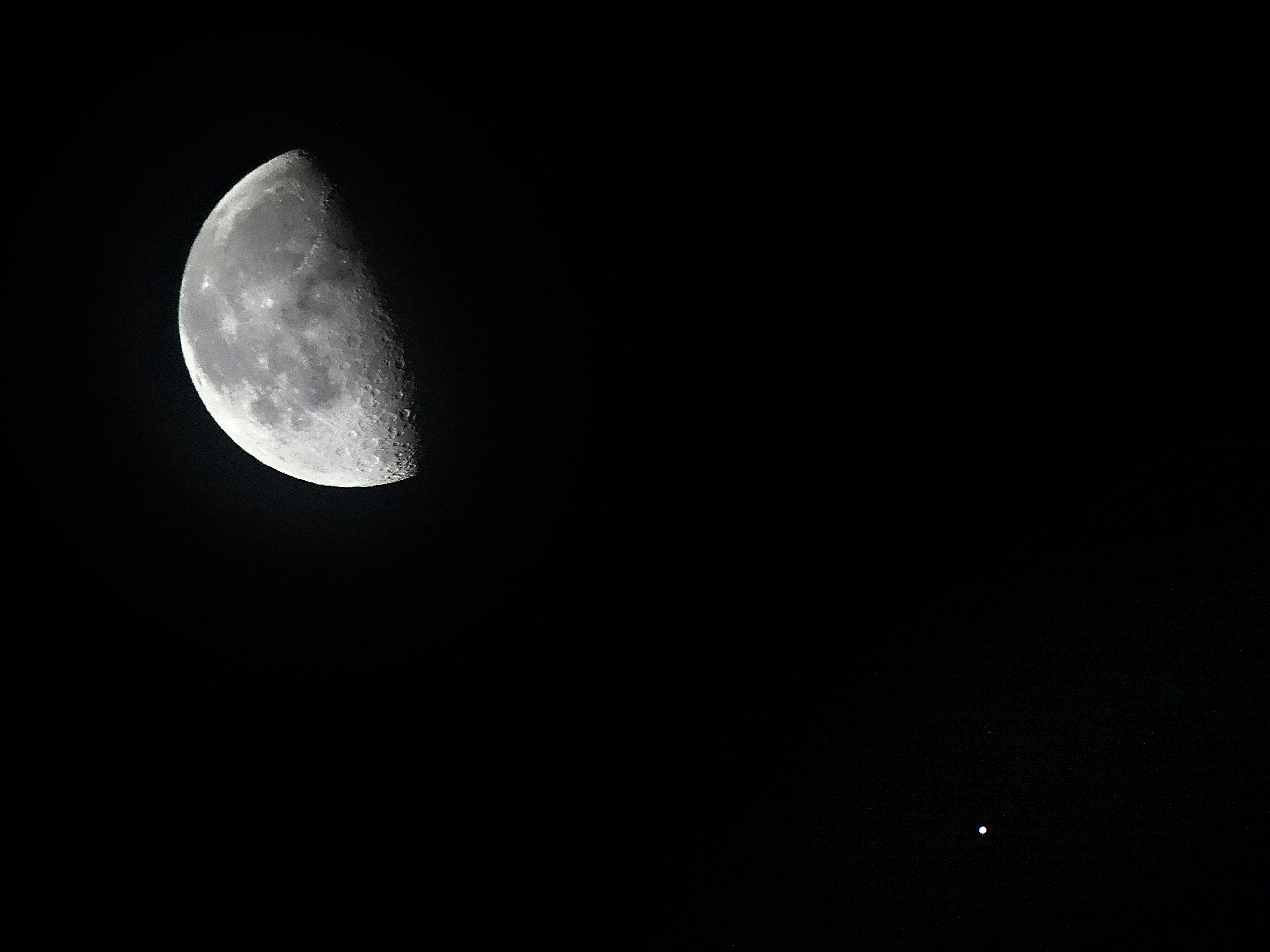 Half moon in the dark night sky
