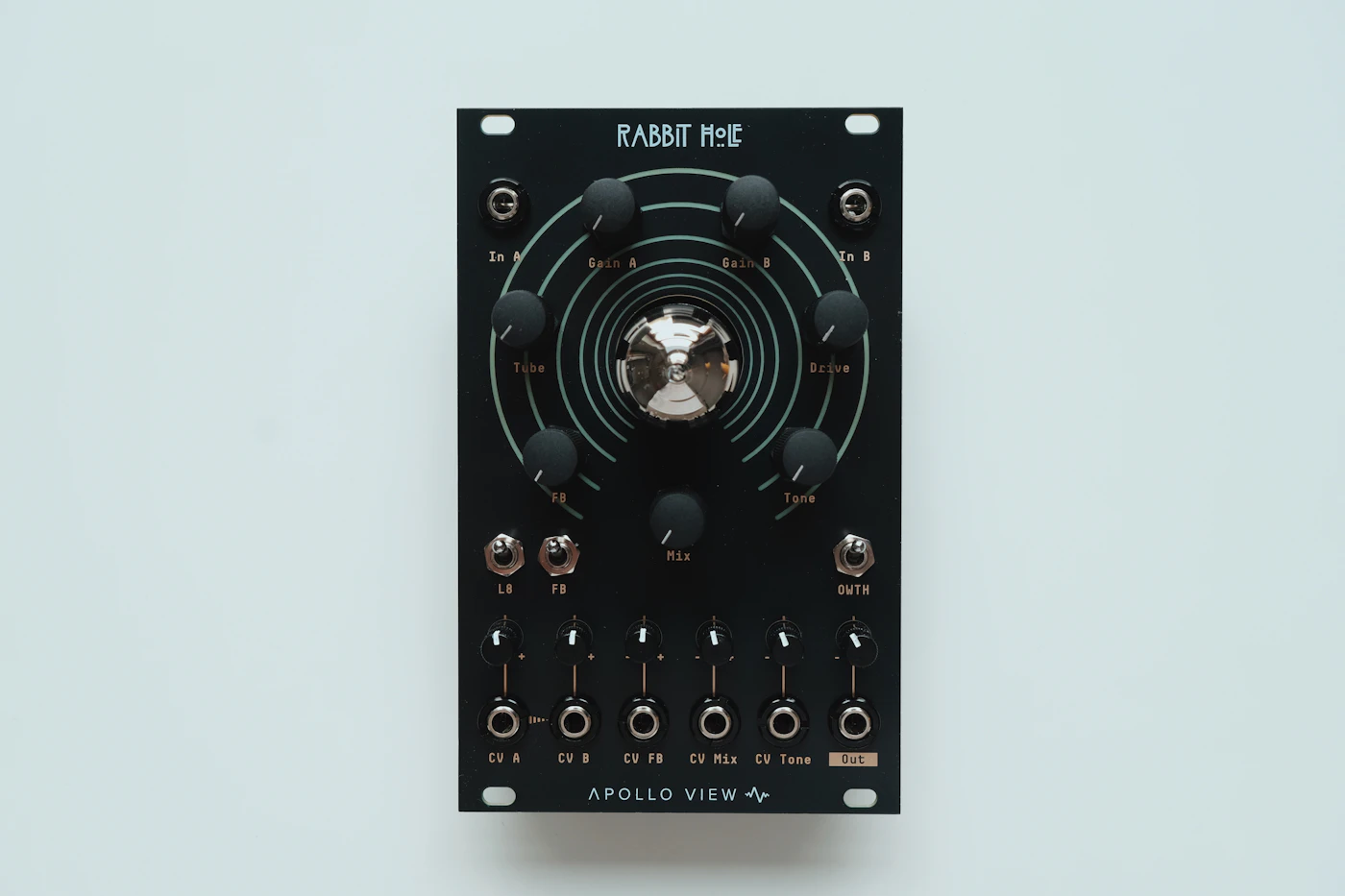 Black electronic module with knobs