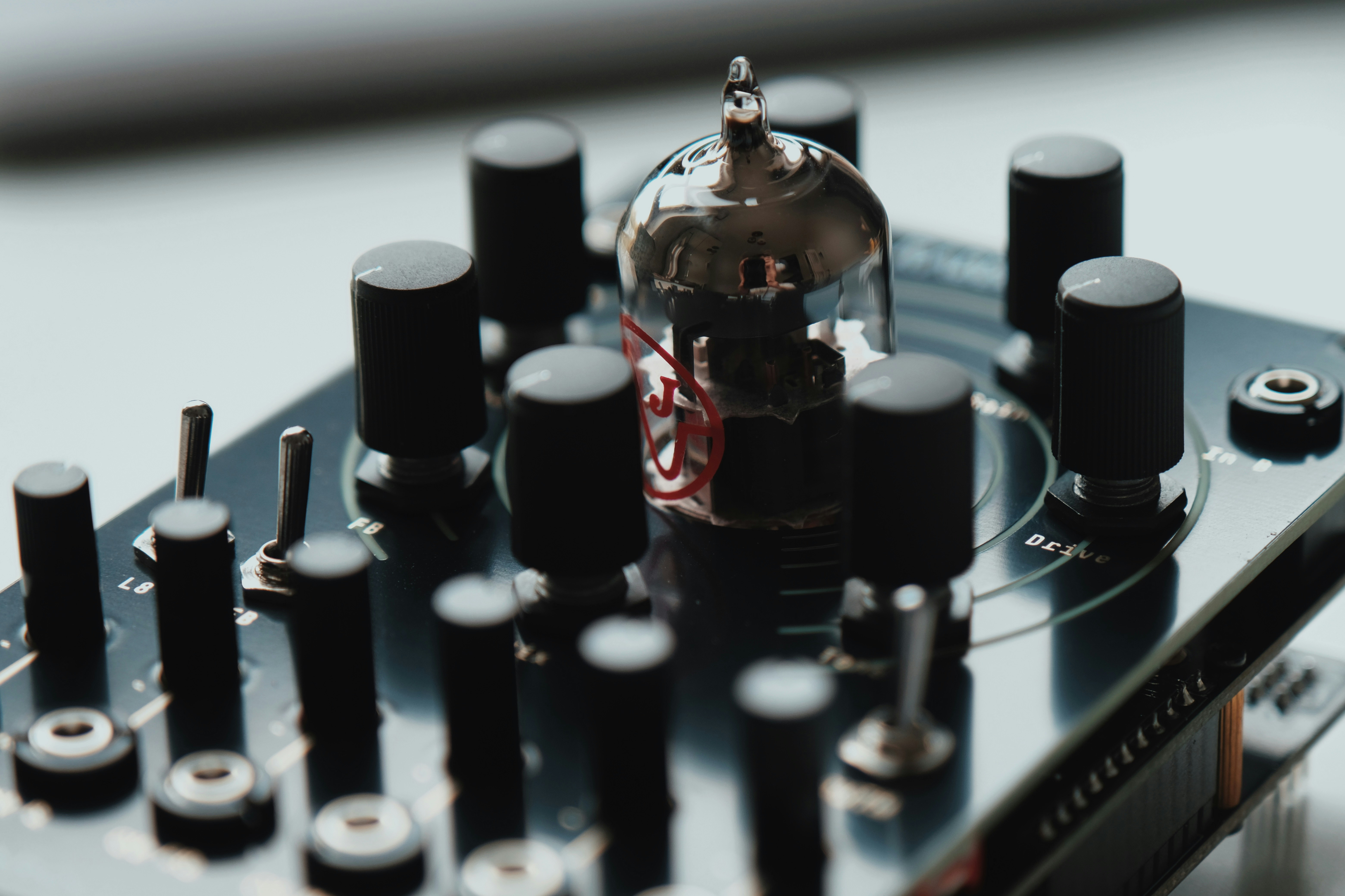 Close up of a vintage vacuum tube amplifier circuit board