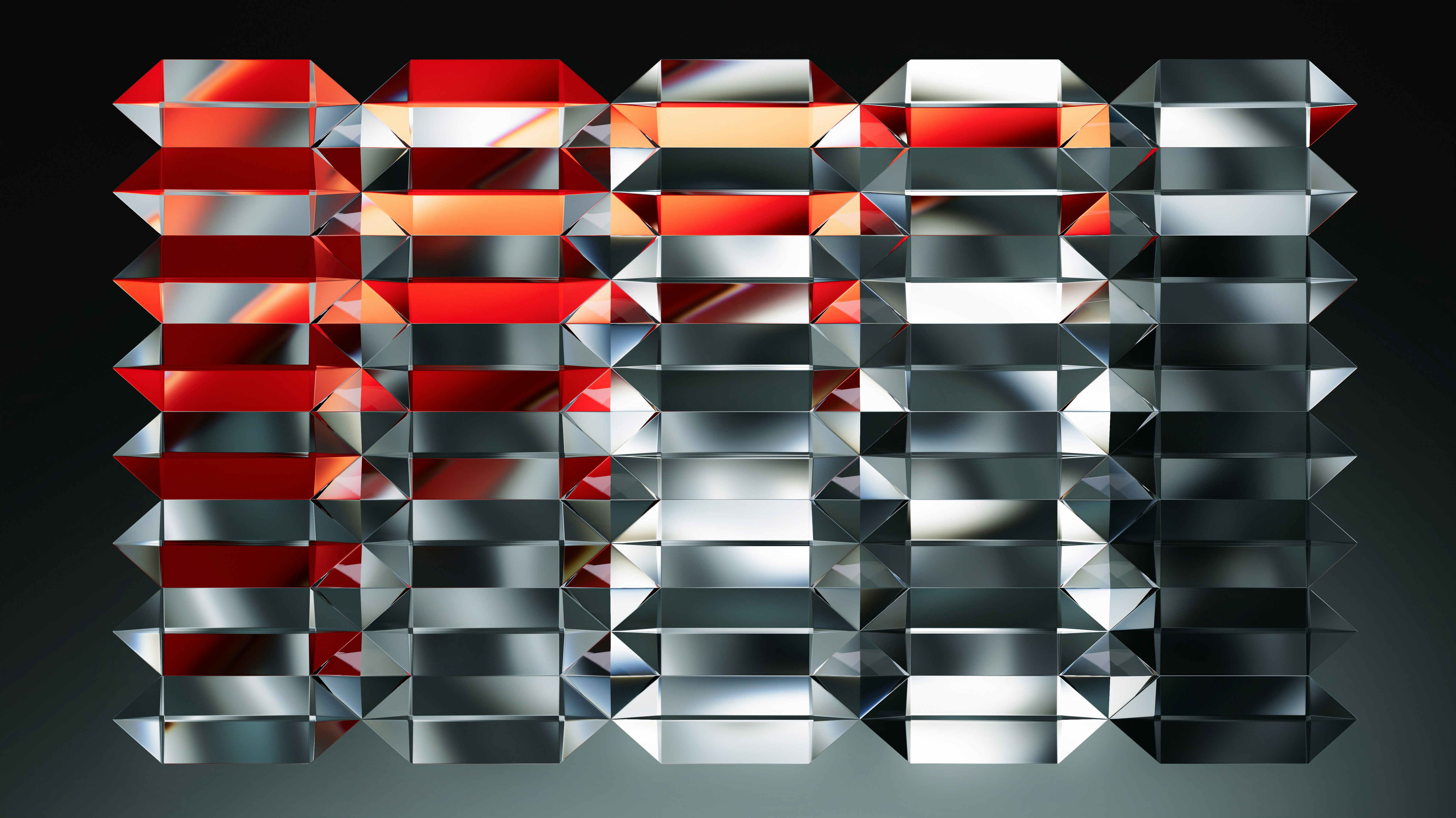 Motivo geometrico astratto con elementi rossi e argento