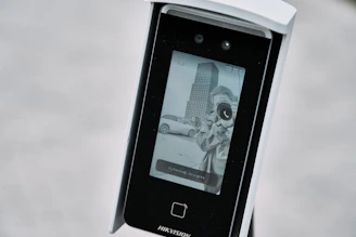 Facial recognition device displaying a black and white image