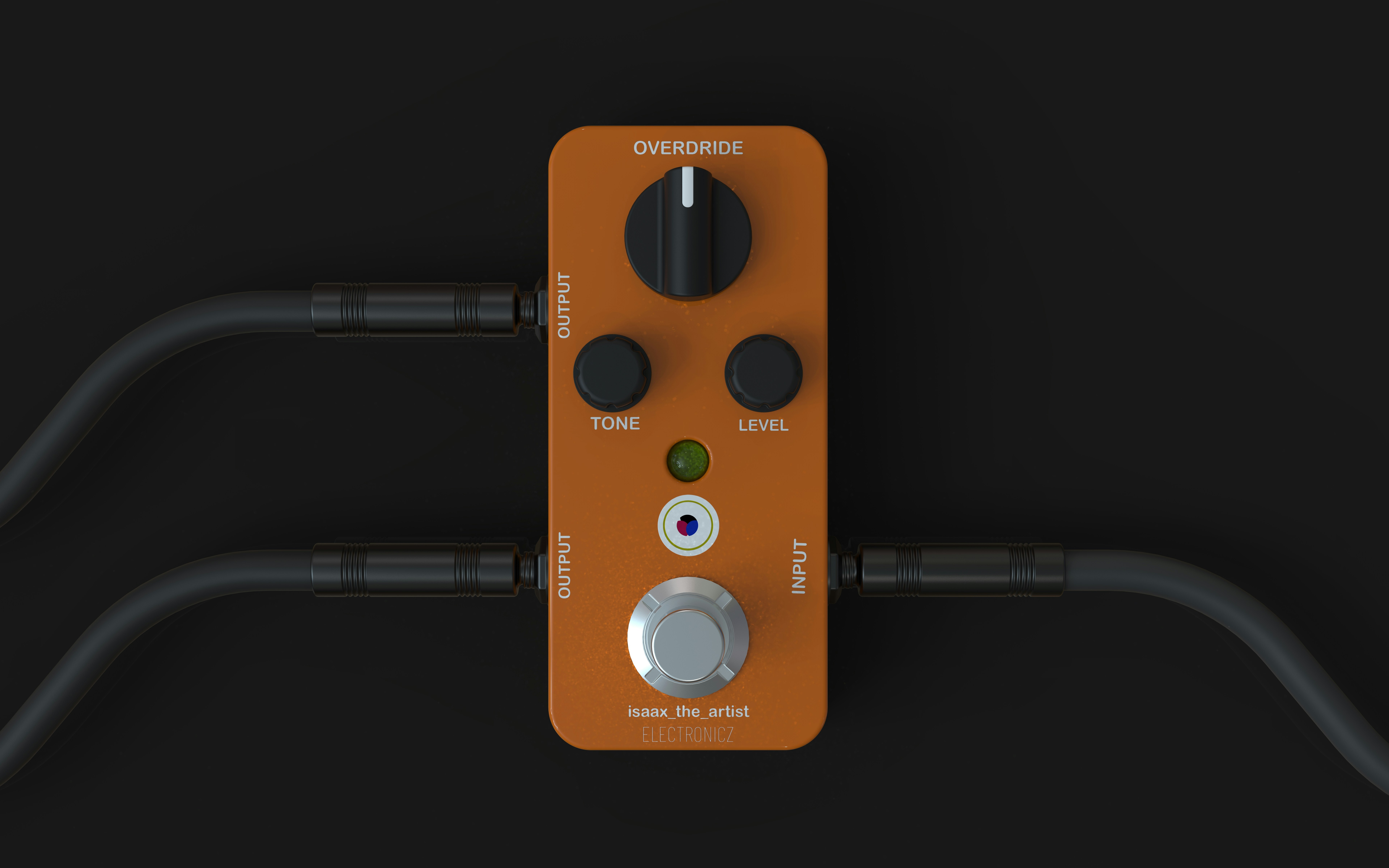 Pédale d’effets de guitare orange avec câbles