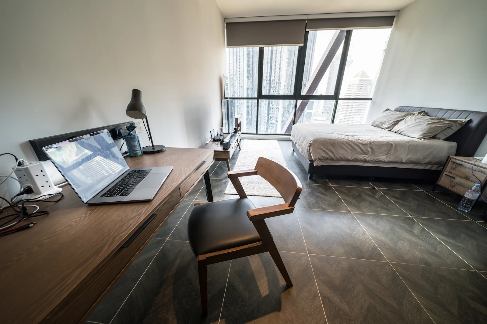Bright private room with desk and view