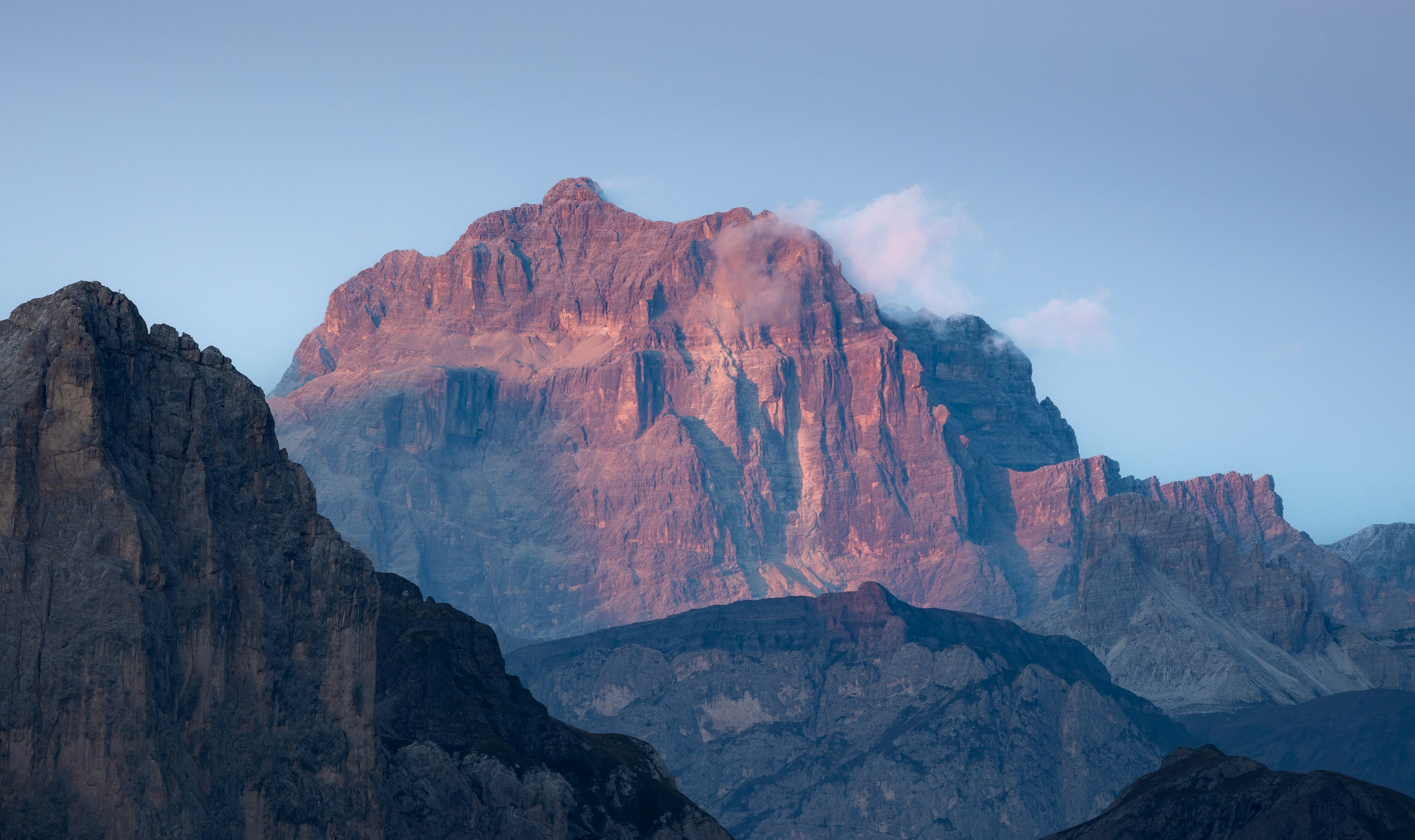 Majestic mountain peak bathed in soft morning light