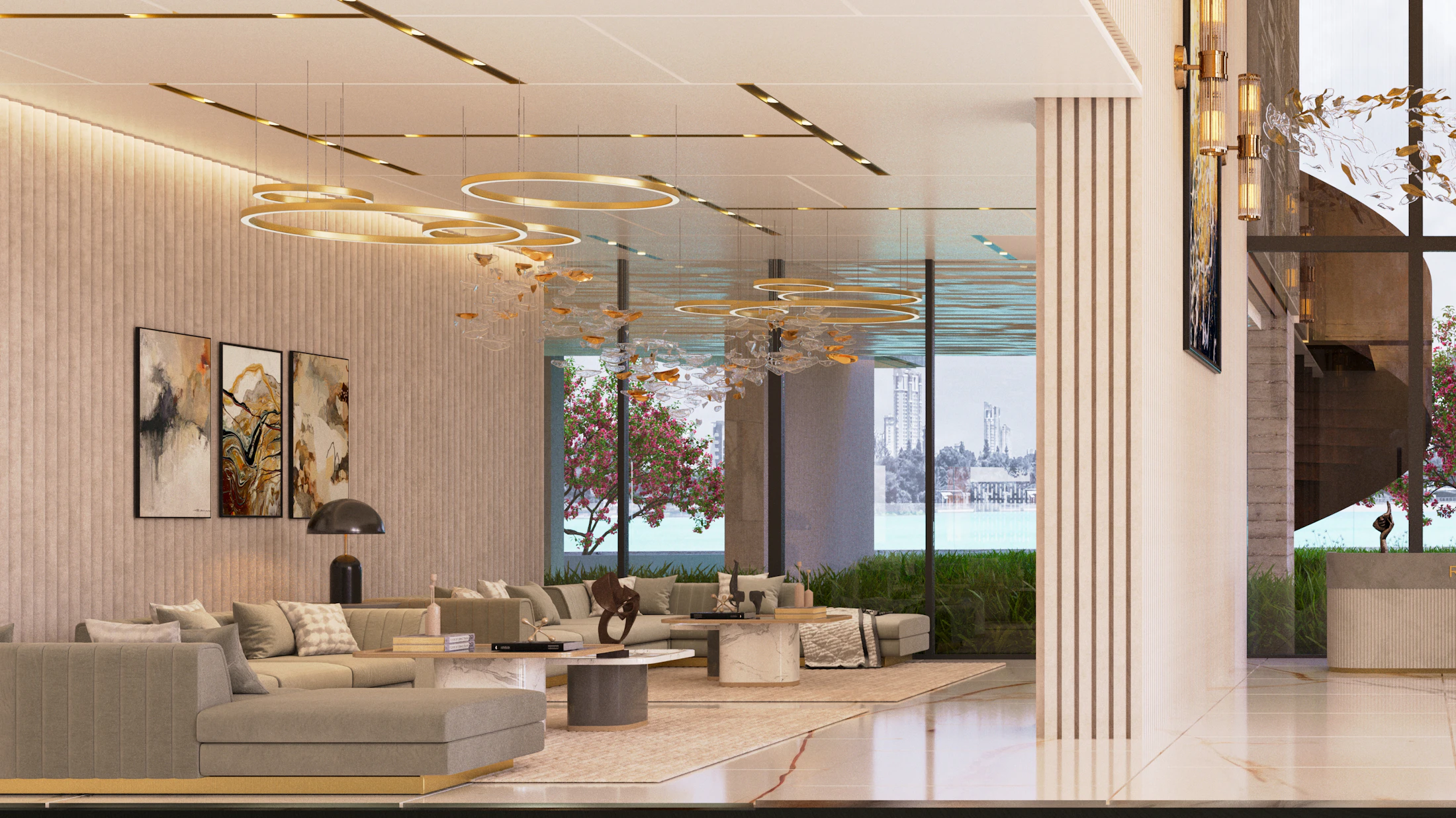 Luxueuze hotellobby met moderne zitplaatsen