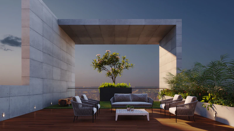 Ağaçlı modern çatı terası