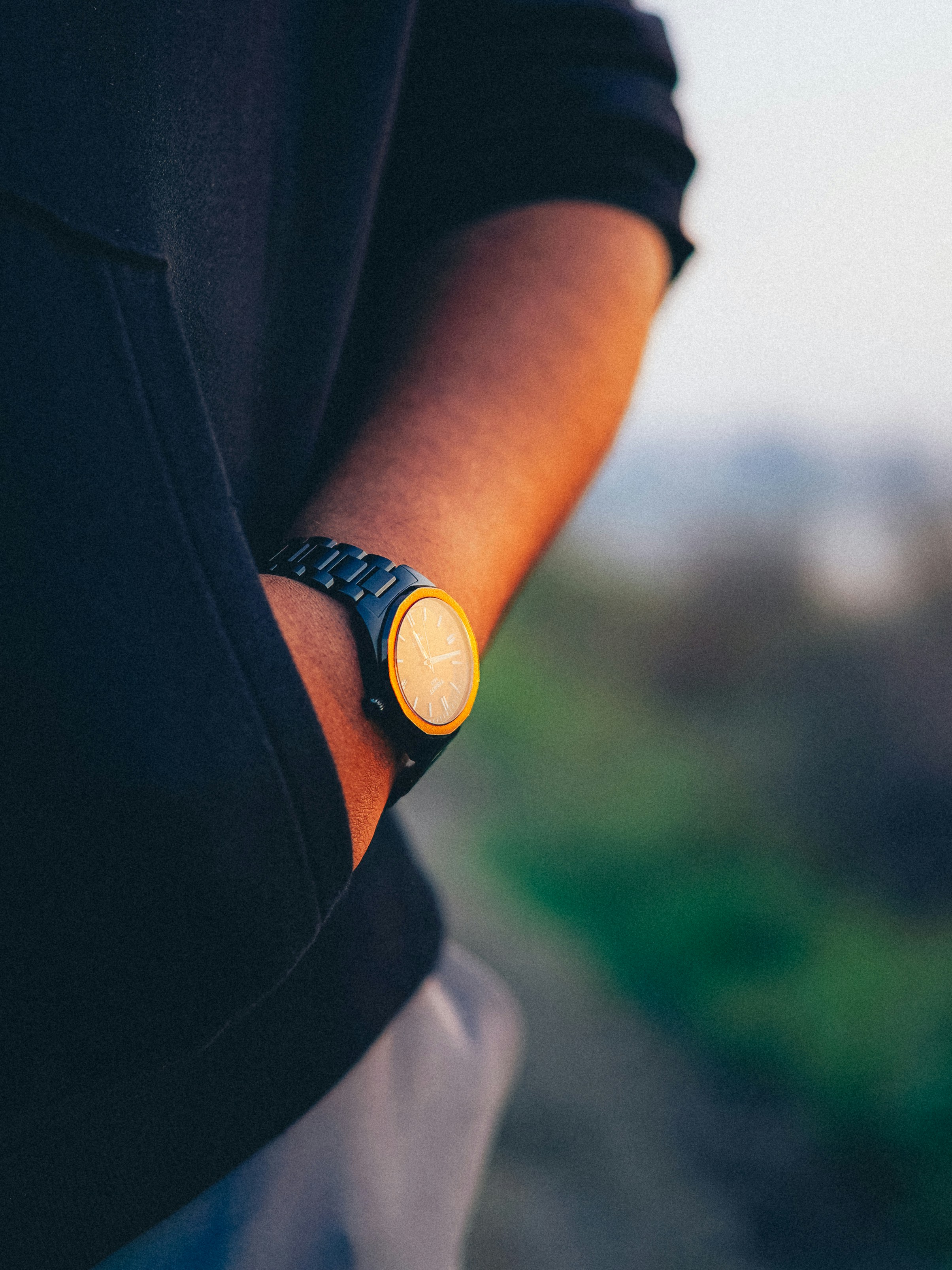Close-up of a person wearing a wristwatch