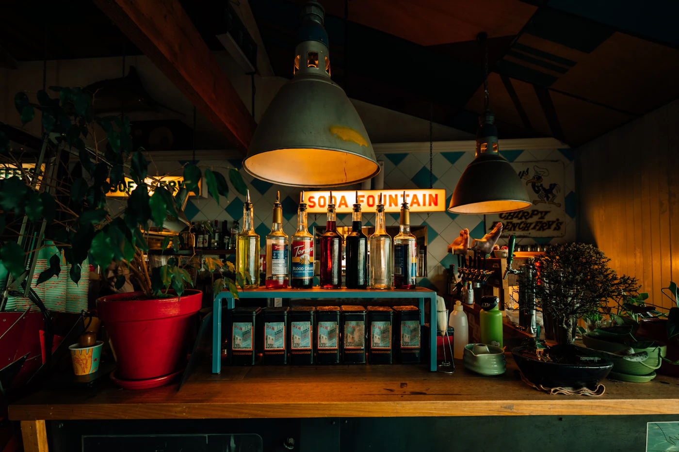 Retro soda fountain · syrups