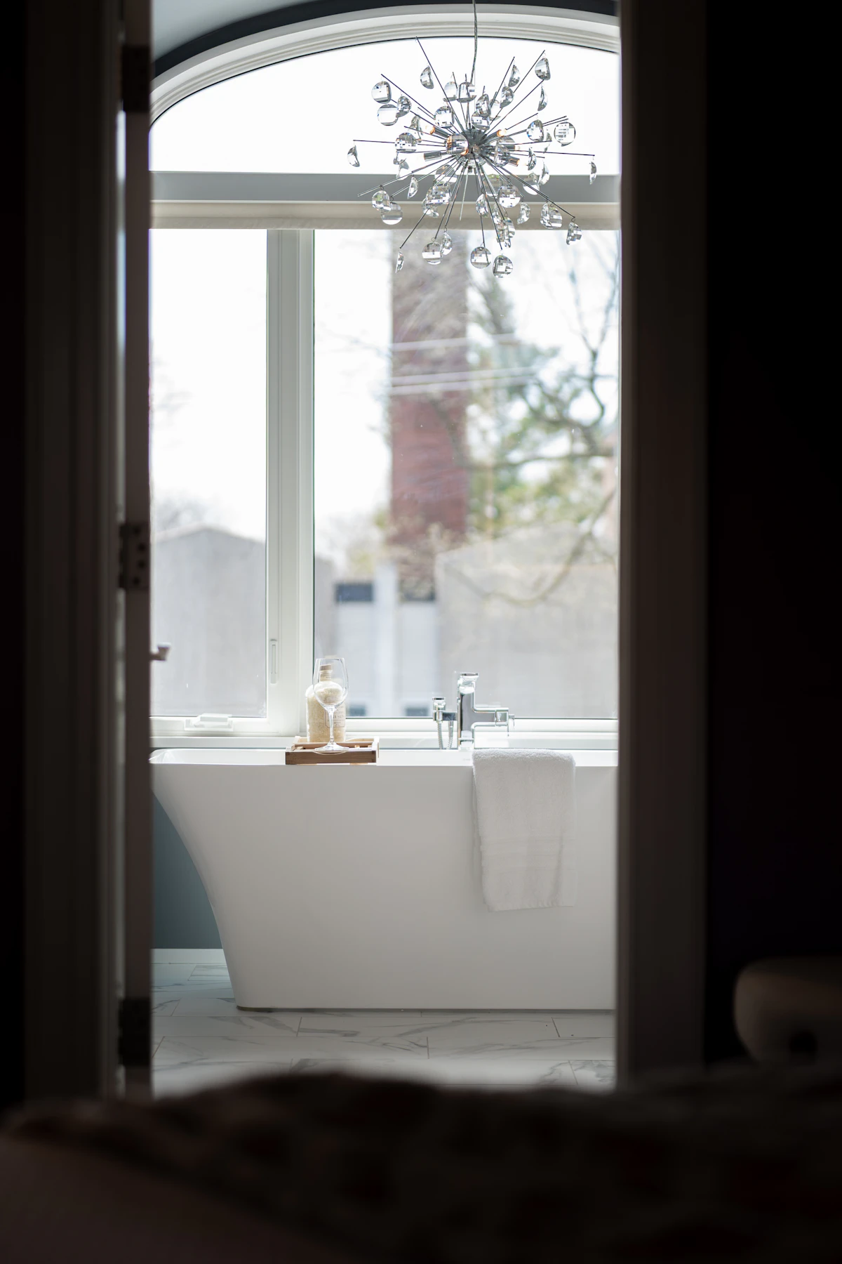 Freestanding bathtub in a modern bathroom