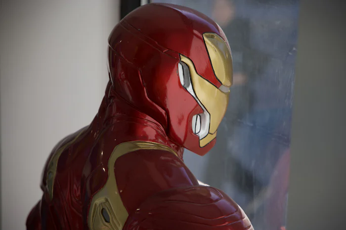 Red and gold superhero suit close-up