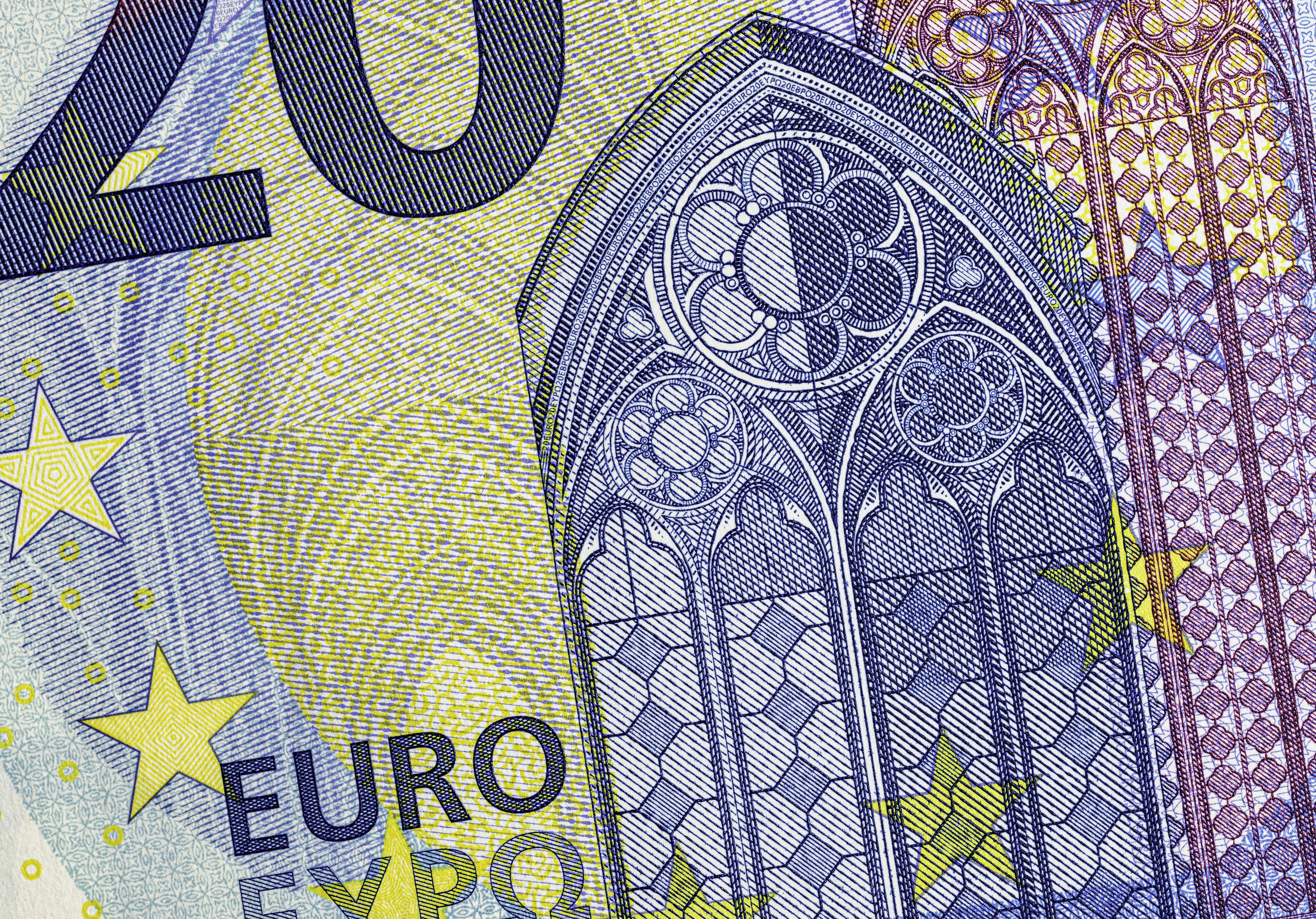 Close-up of a twenty euro banknote