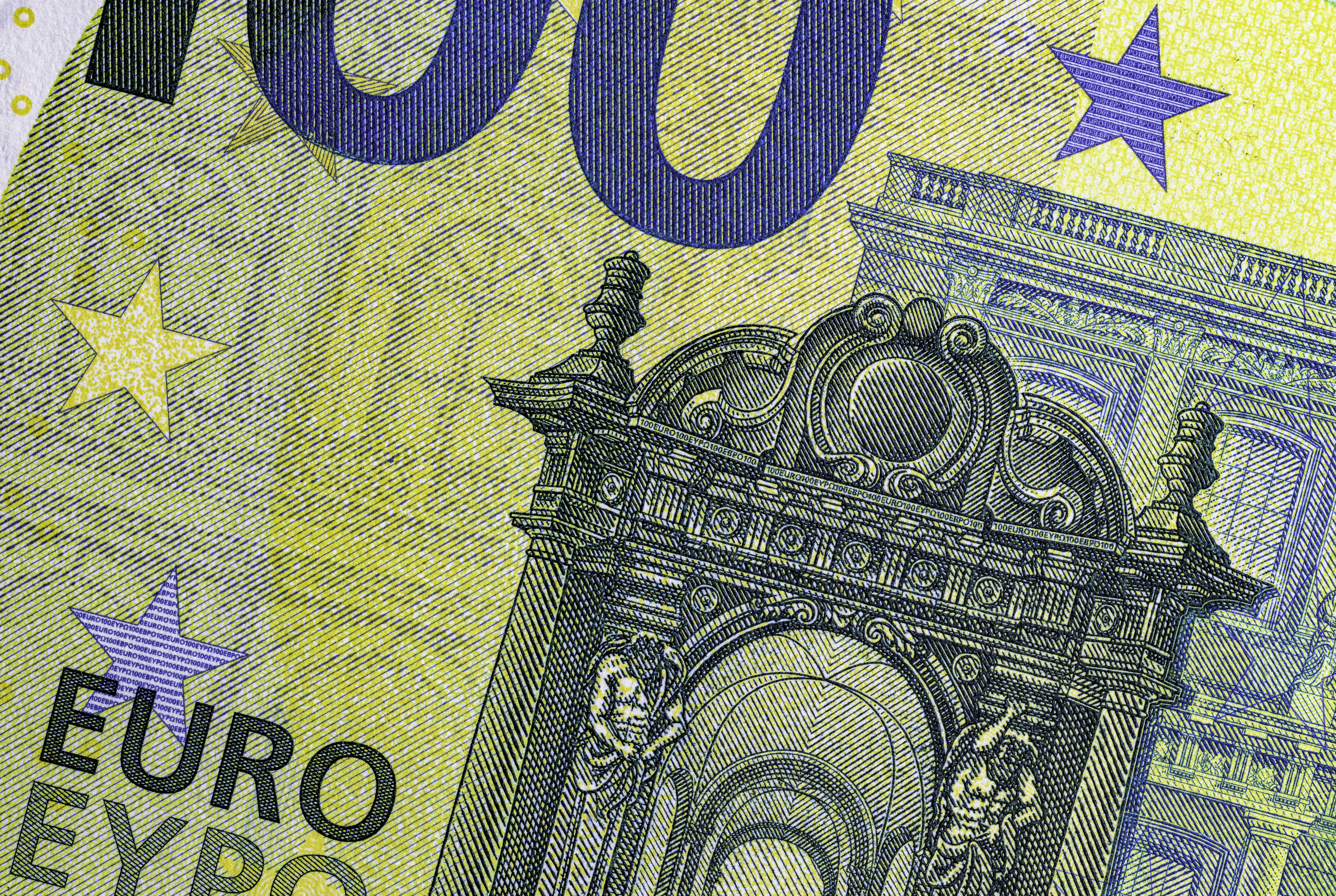 Close-up of a 100 euro banknote