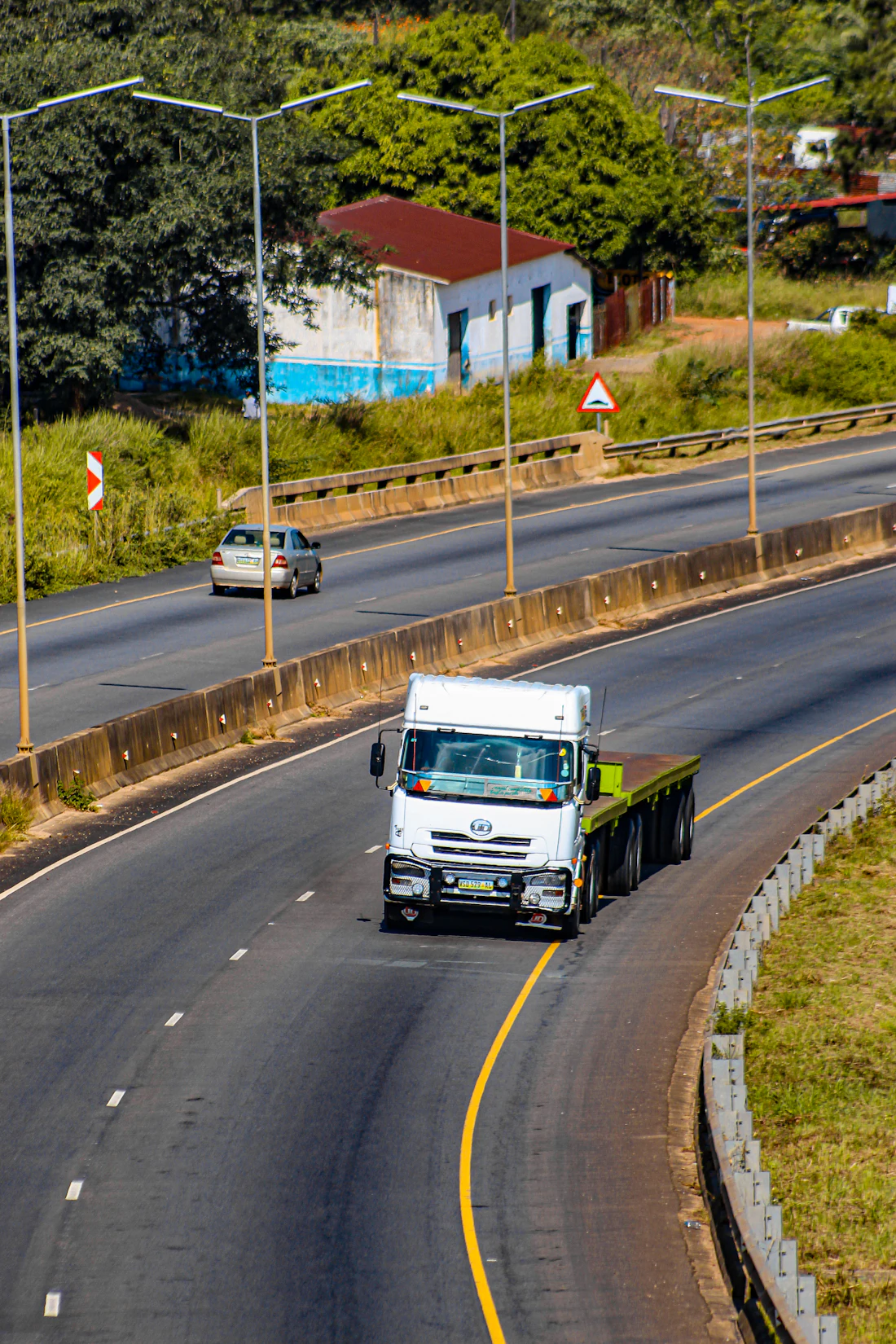 Aerial view of a truck on the road