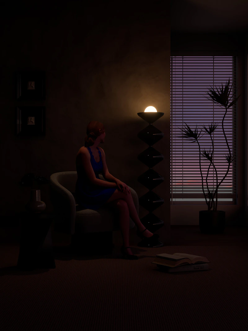 A person sitting quietly in a warm armchair