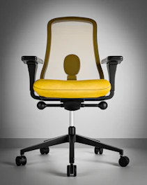 Modern office chair with yellow seat and mesh back