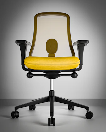 Modern office chair with yellow seat and mesh back