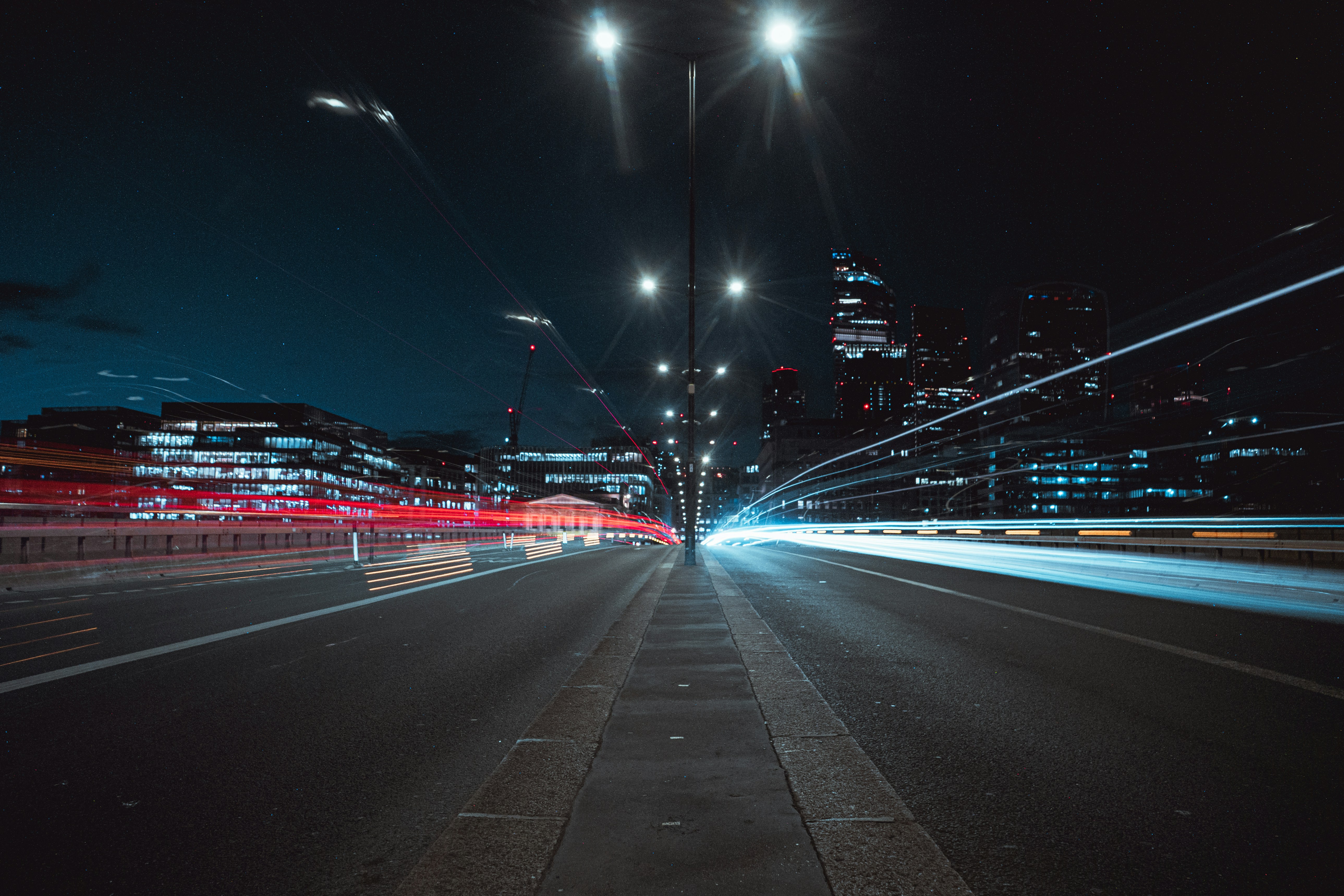 City street at night with light trails