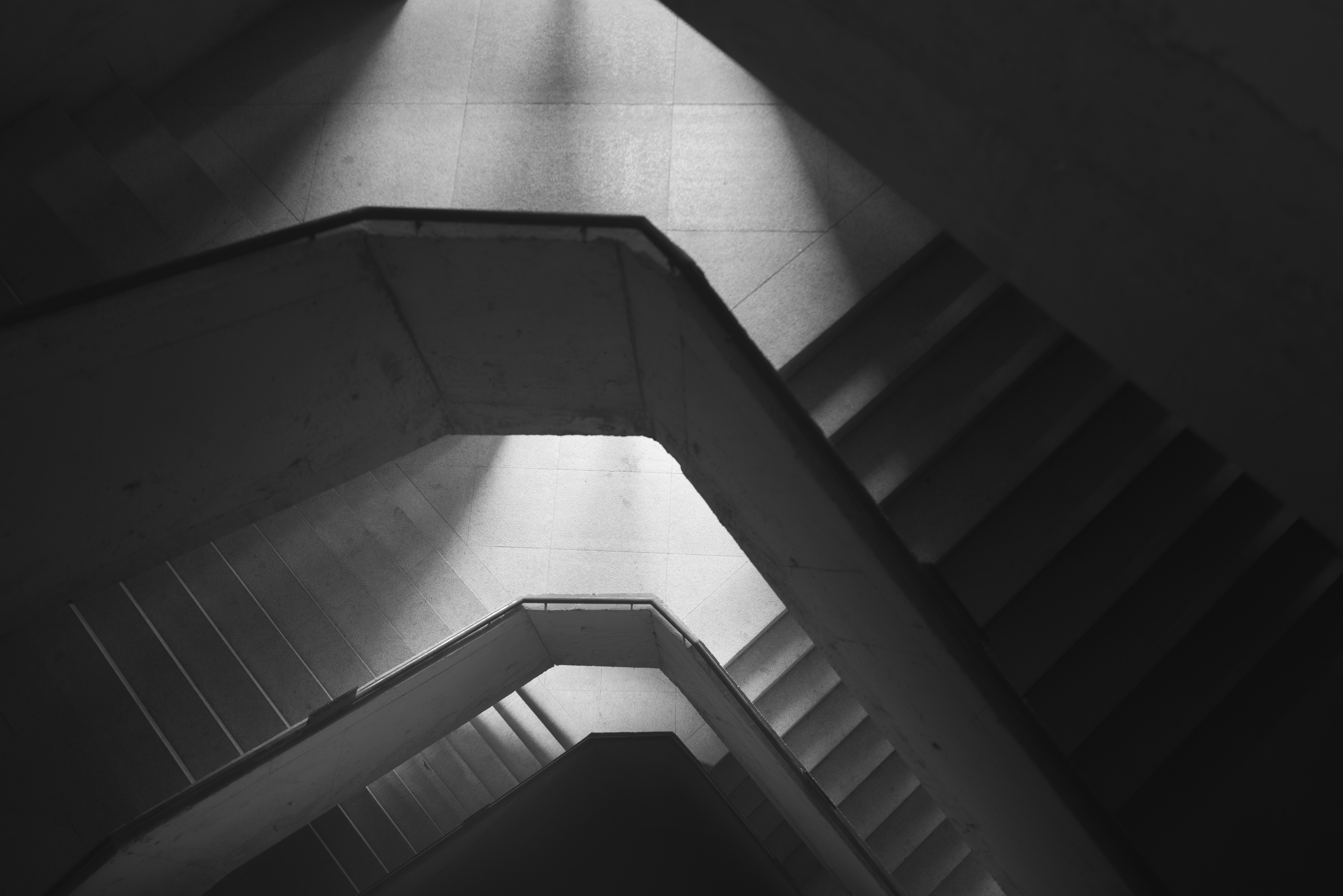 Abstract geometric pattern of concrete stairs and light