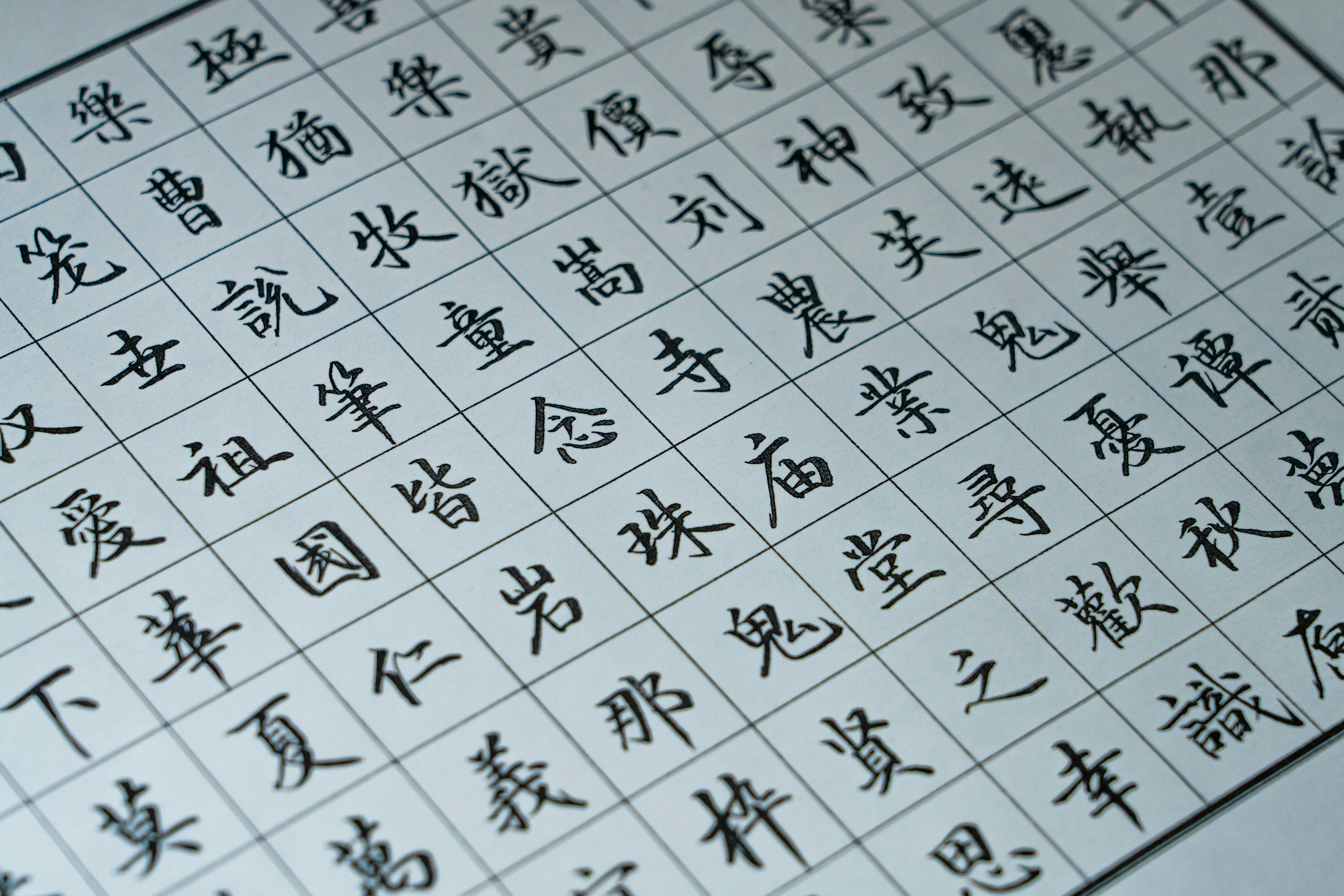 A grid of chinese calligraphy characters on paper
