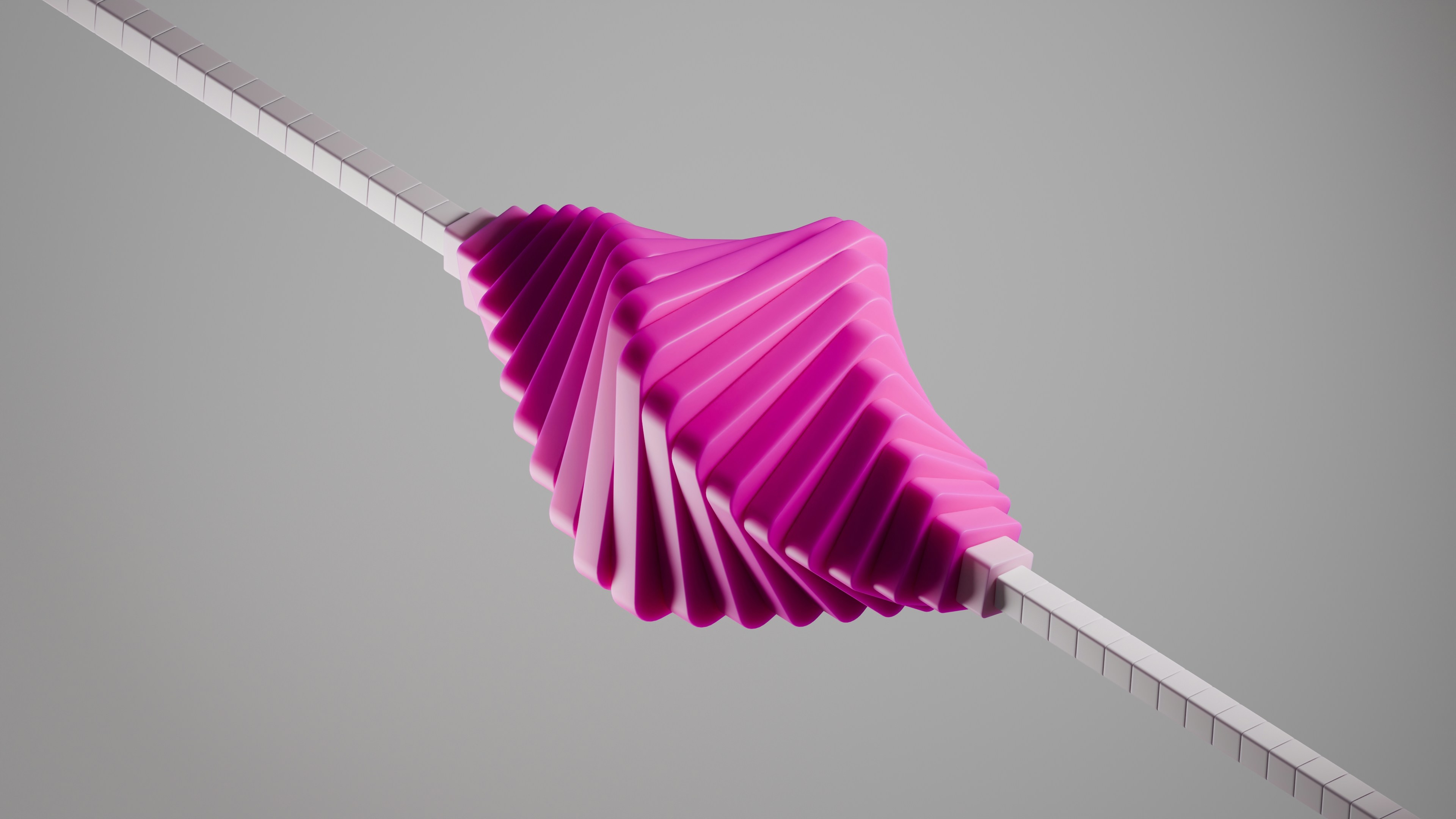 Pink pleated fabric twisted on a white rod