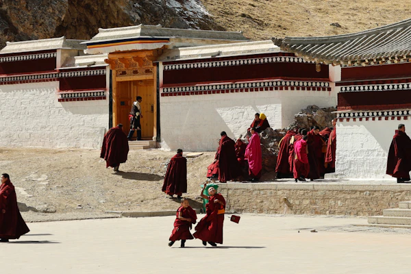 Monks gathered outside a temple