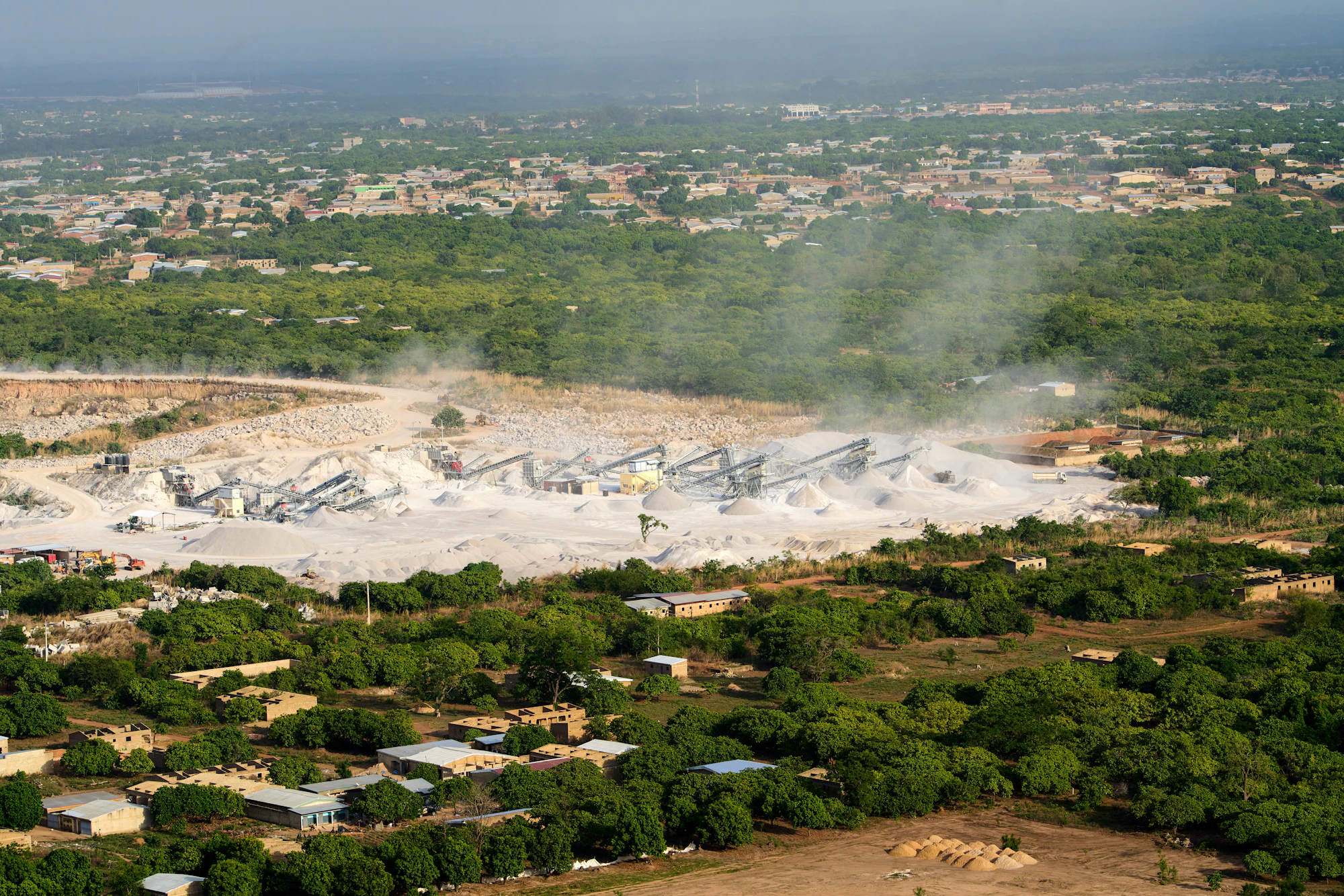 Limestone quarry operations aerial view
