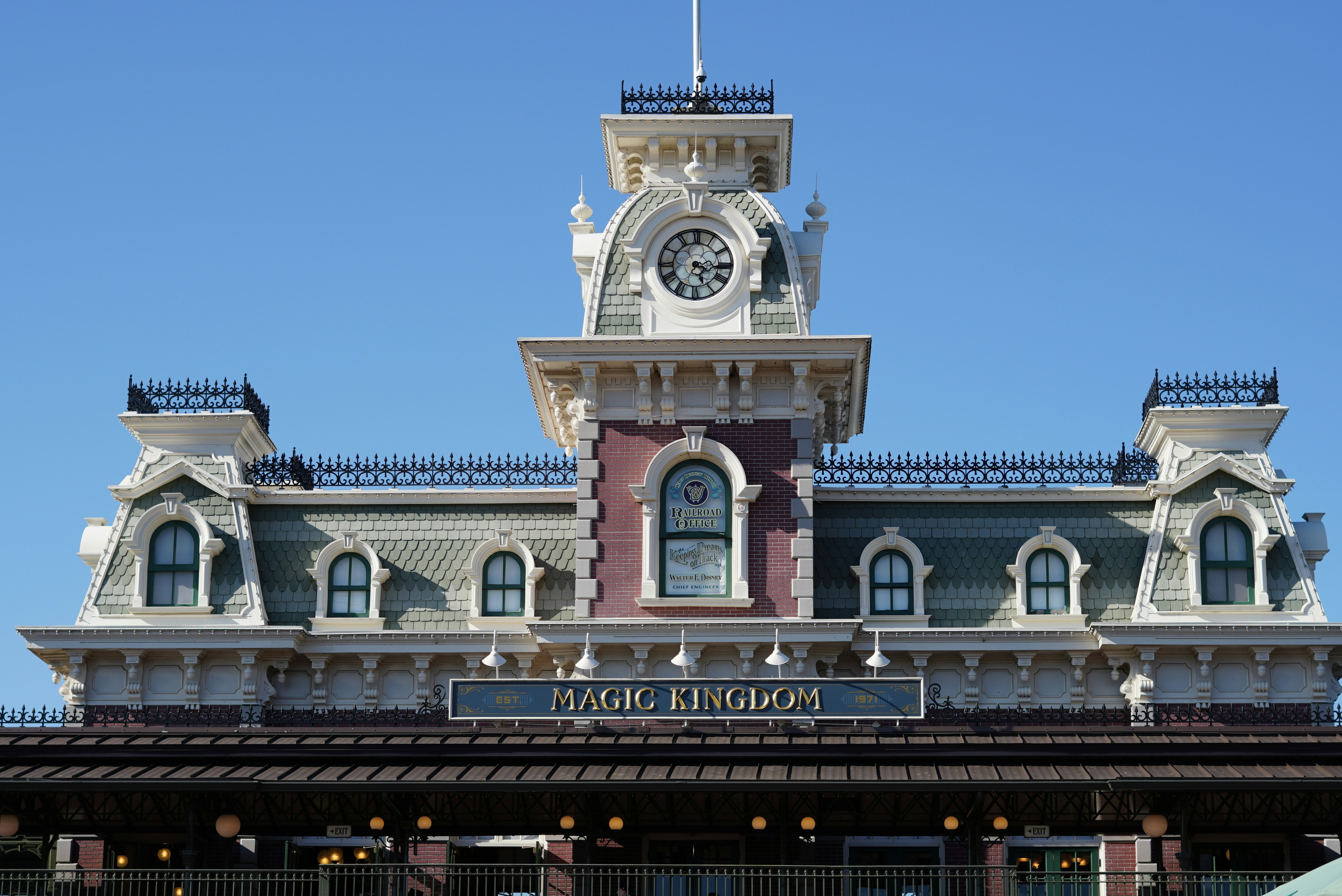 Magic kingdom train station with clock tower