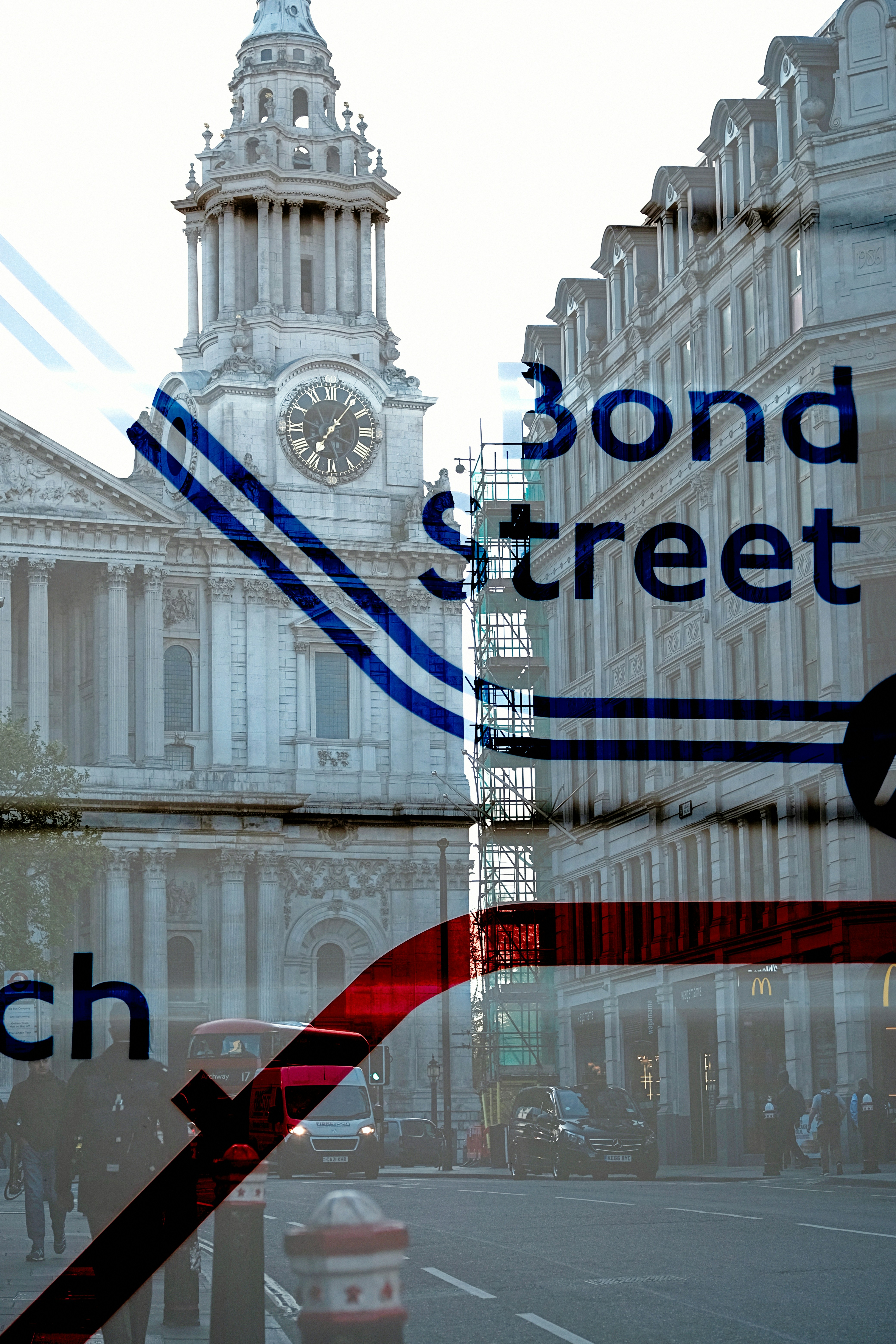 Double exposure of st paul's cathedral and bond street.