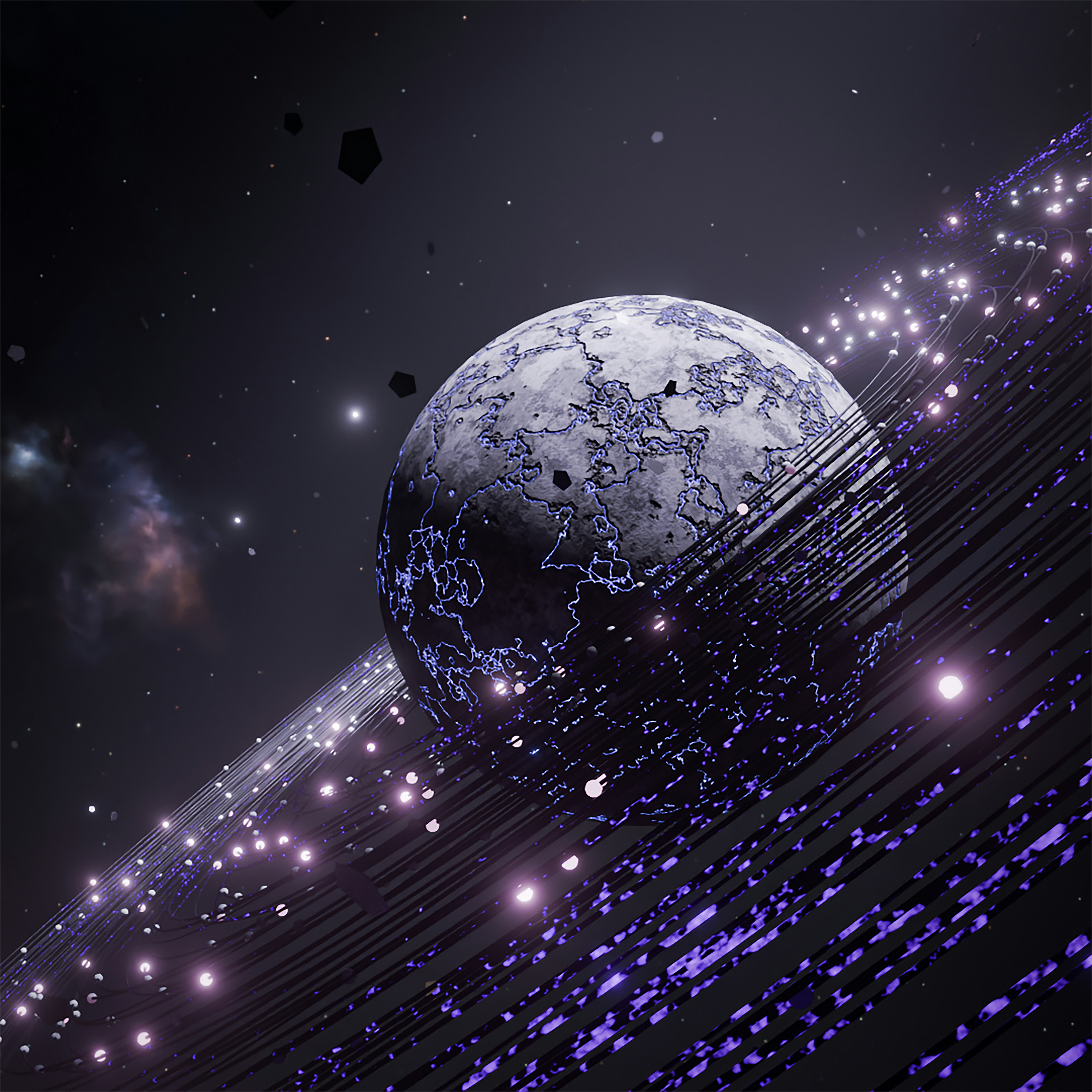 Une planète avec un anneau lumineux dans l’espace profond