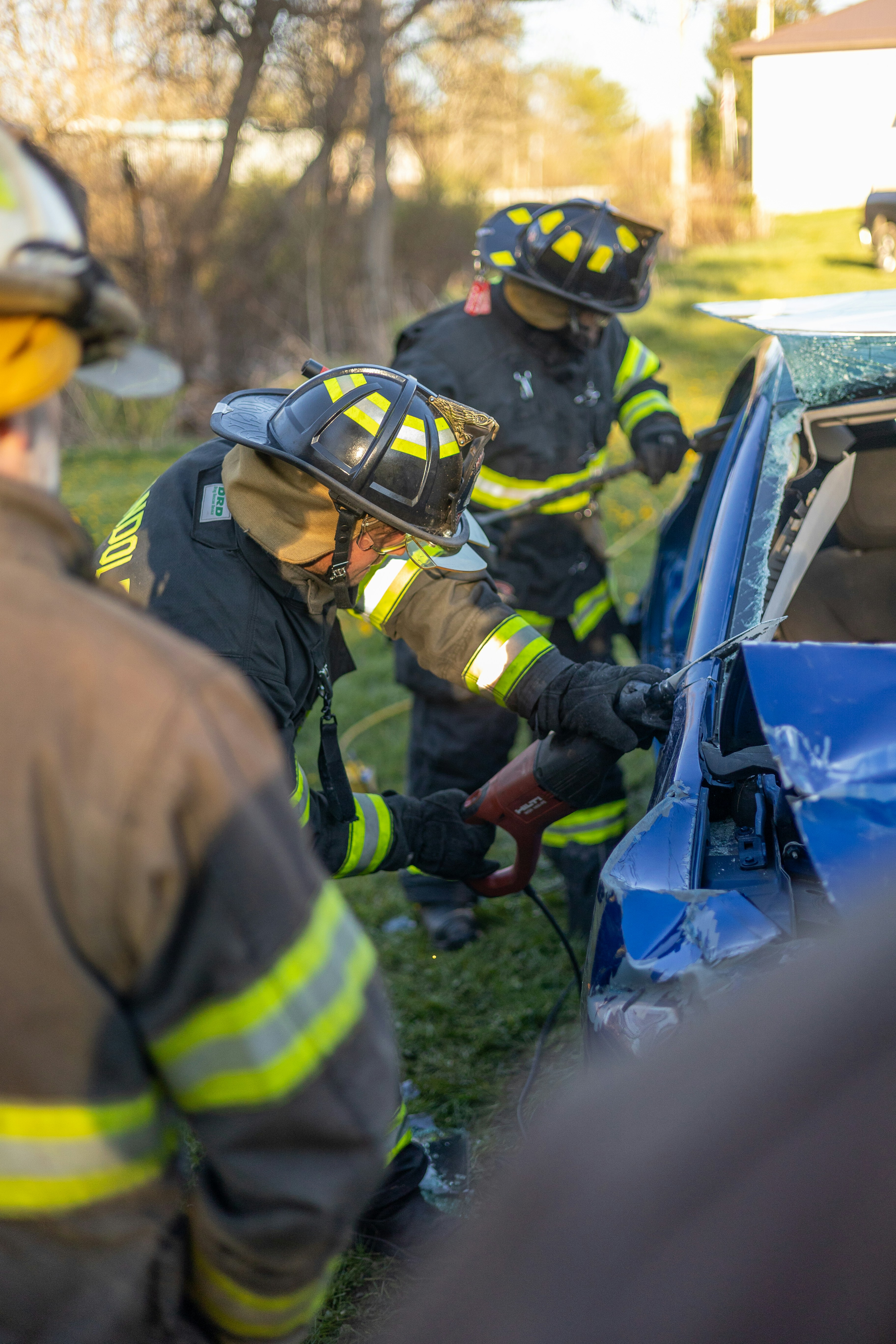 Firefighters rescue victim from damaged car