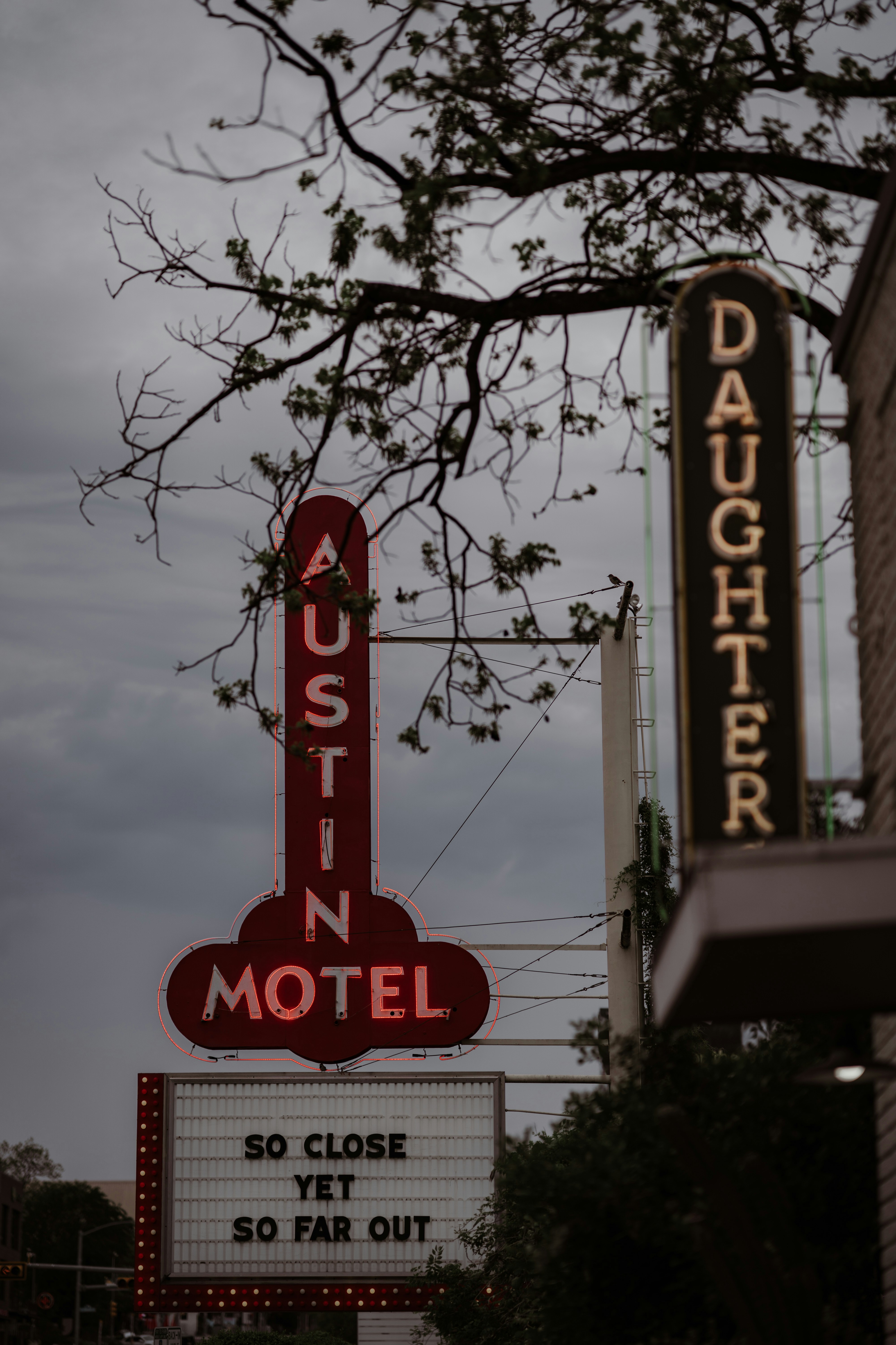 Austin motel neon sign with movie marquee