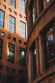 Modern architectural details of a terracotta building